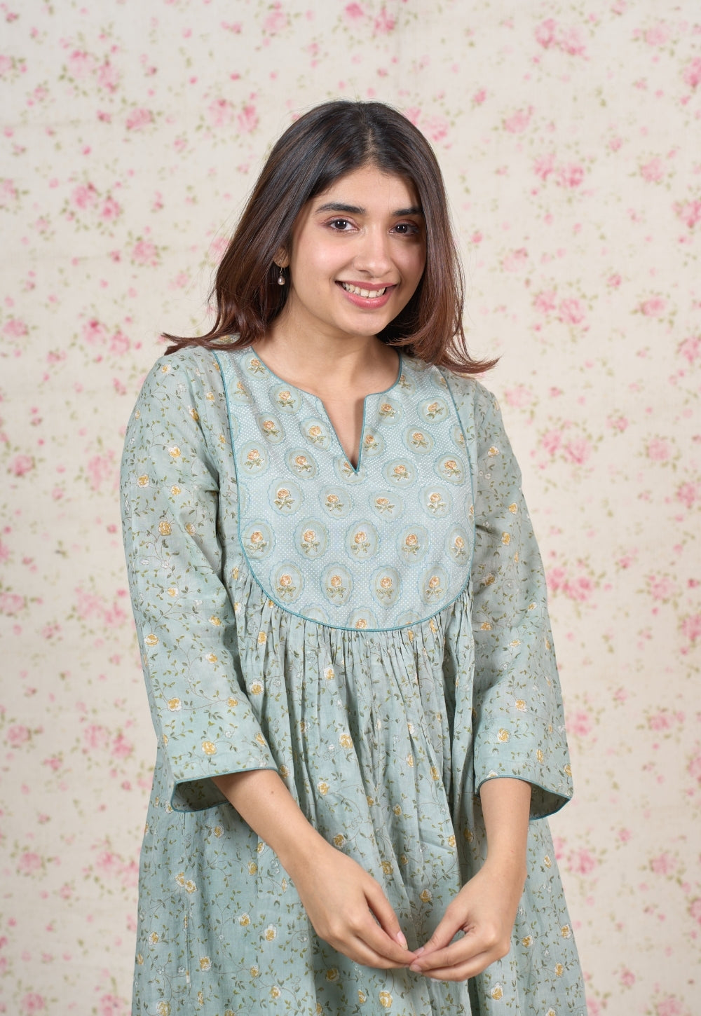 Zelda Blue Sanganeri Mul Cotton Kali Kurta Set (Set of 2)