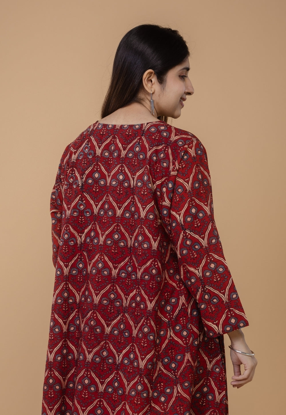 Nyra Red Ajrakh Cotton Jhabbha Kali Kurta