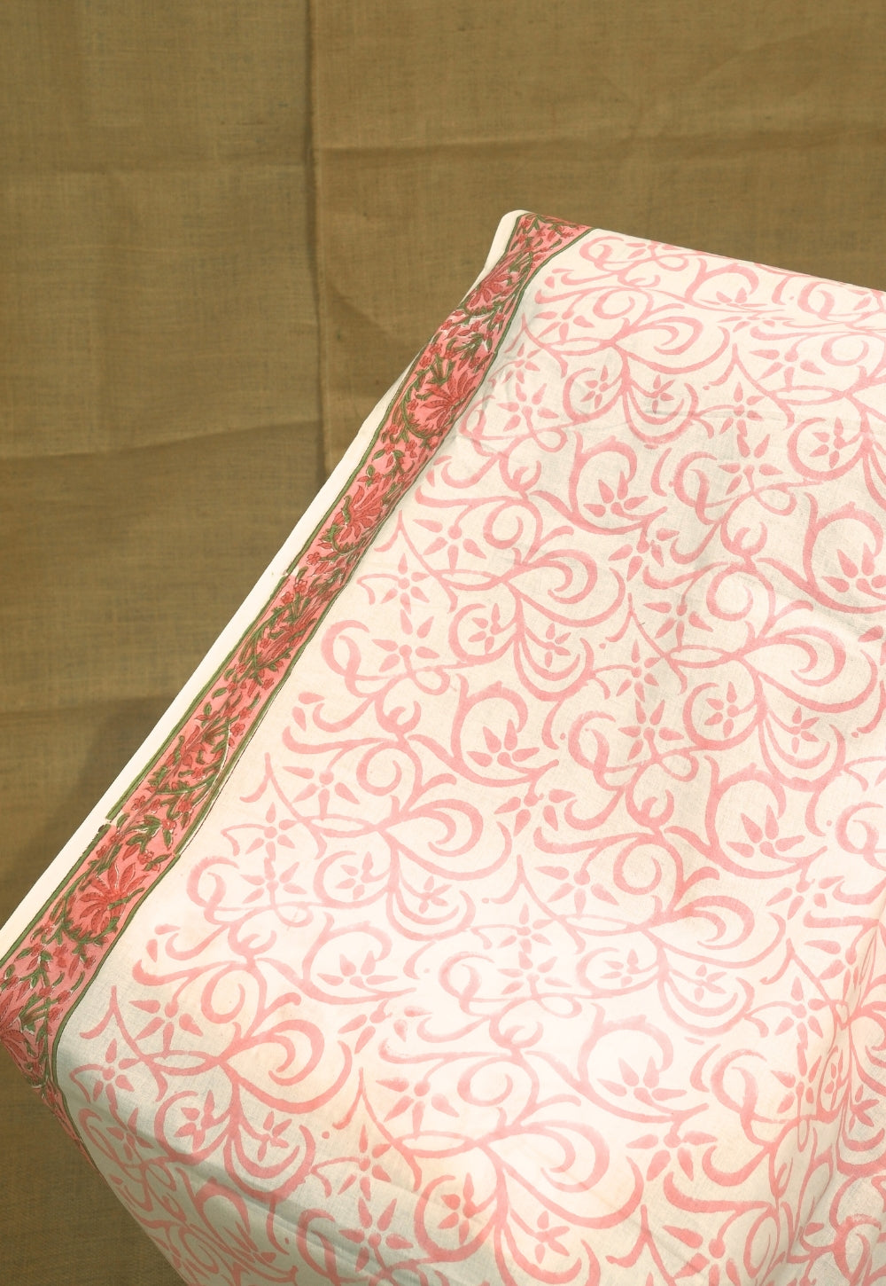 Pink Floral Sanganeri Hand Block Print Kota Doria Saree