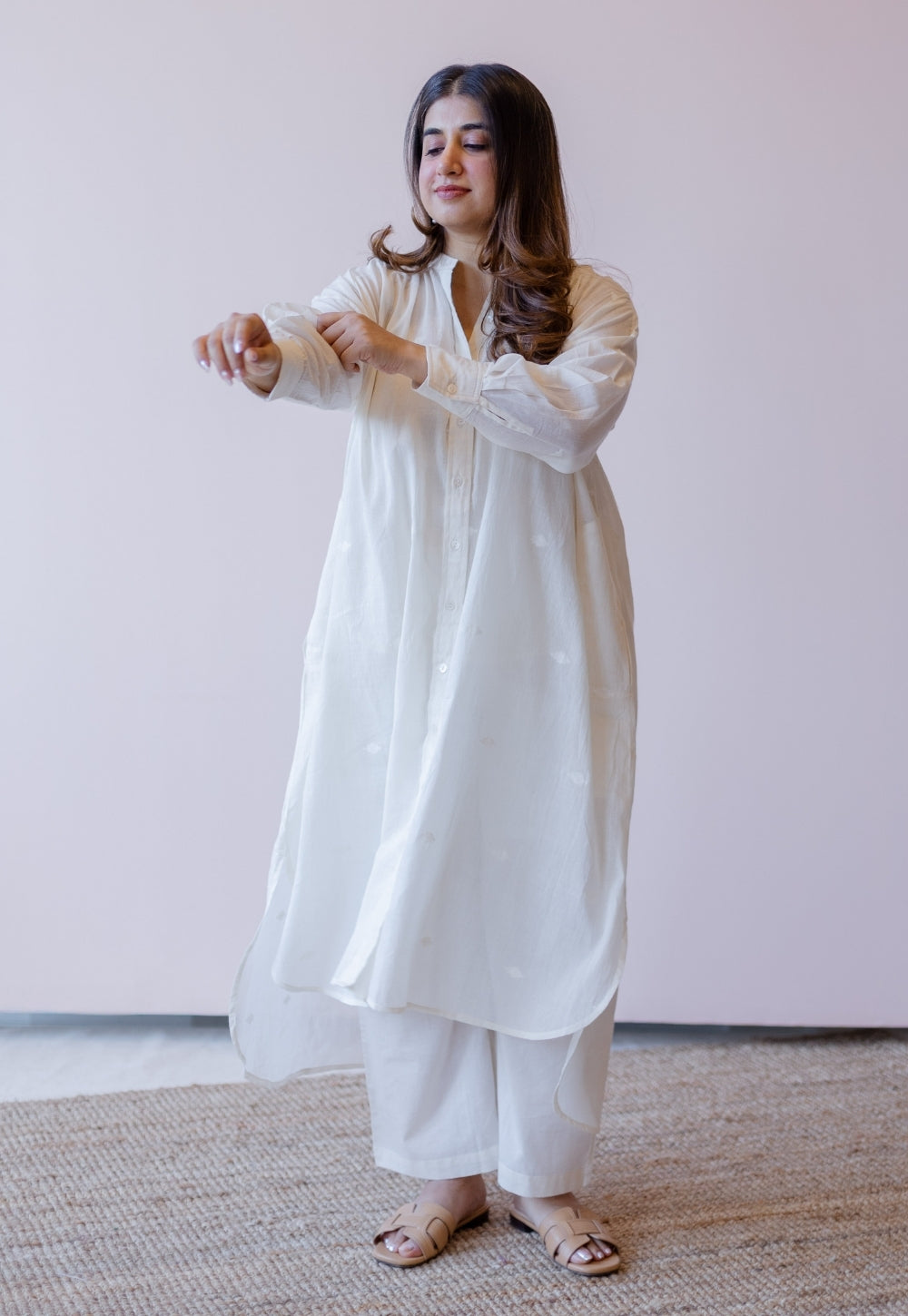 Asha Off White Jamdani Handloom Cotton Anti-Fit Kurta