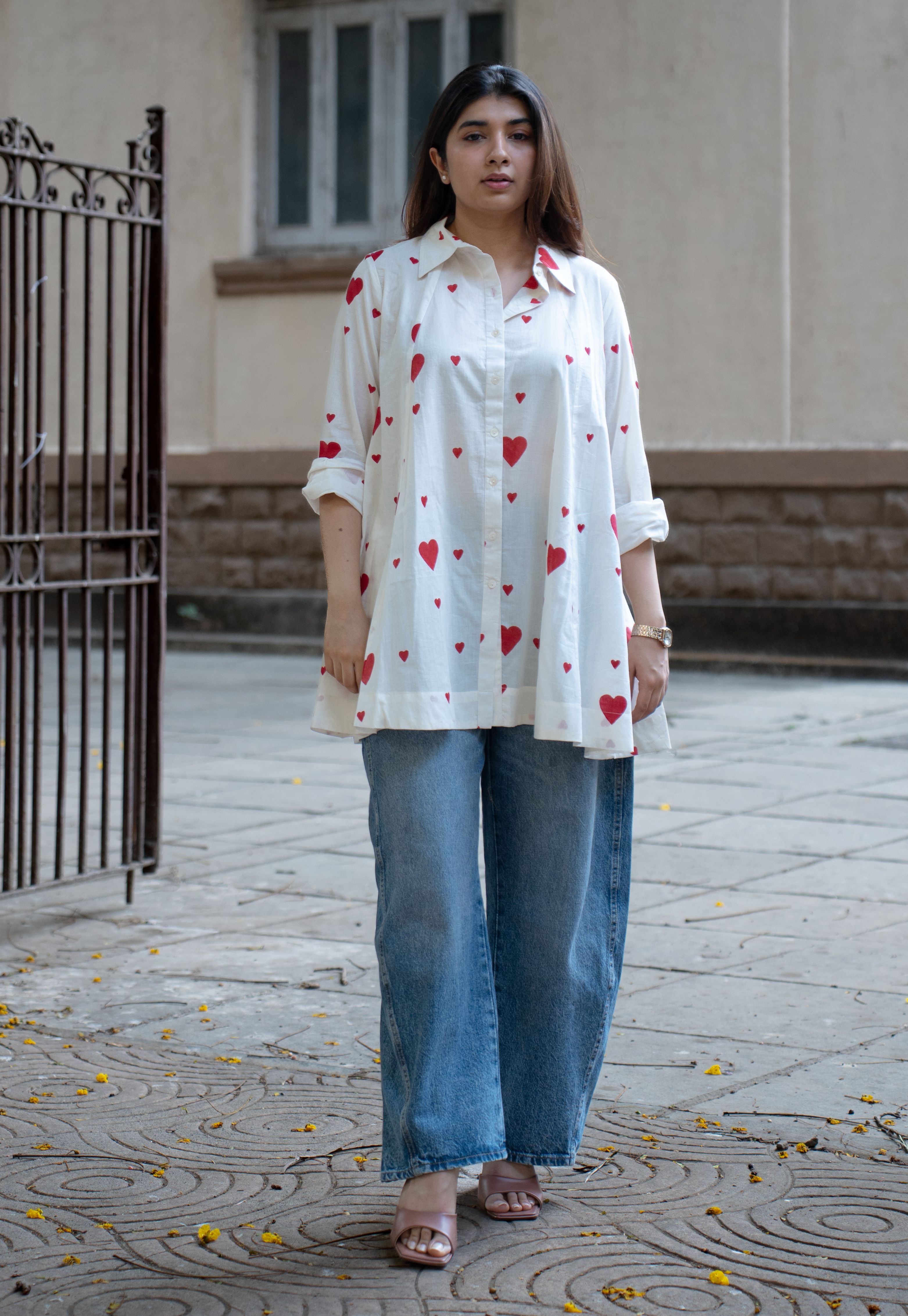 Zaria White Handblock Print Cotton A Line Short Top