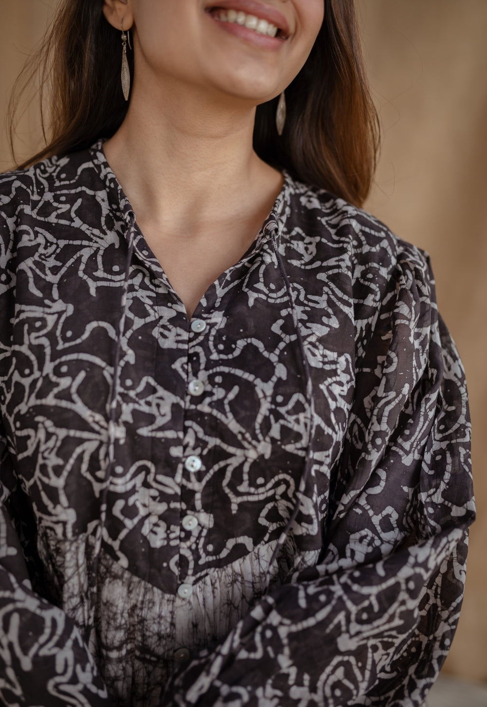 Yuvani Charcoal Batik MulMul Cotton Loose Dress with Slip
