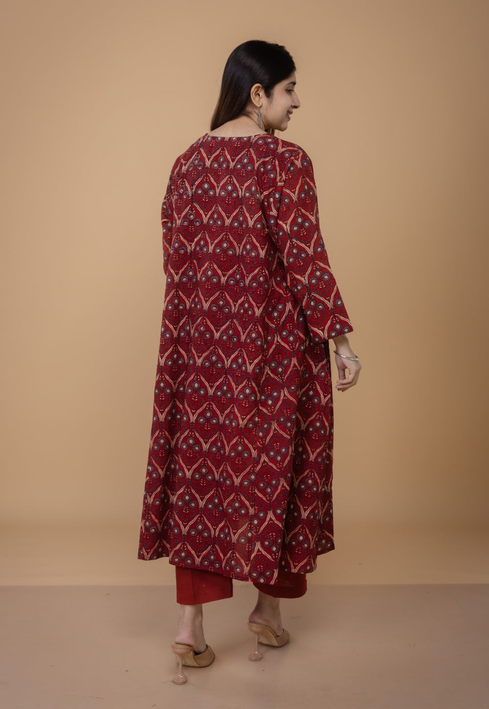 Nyra Red Ajrakh Cotton Jhabbha Kali Kurta