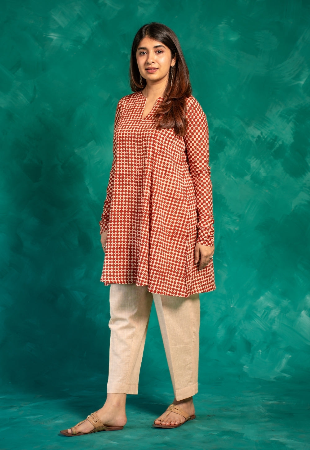 Netra Red Bagru Cotton A Line Short Top