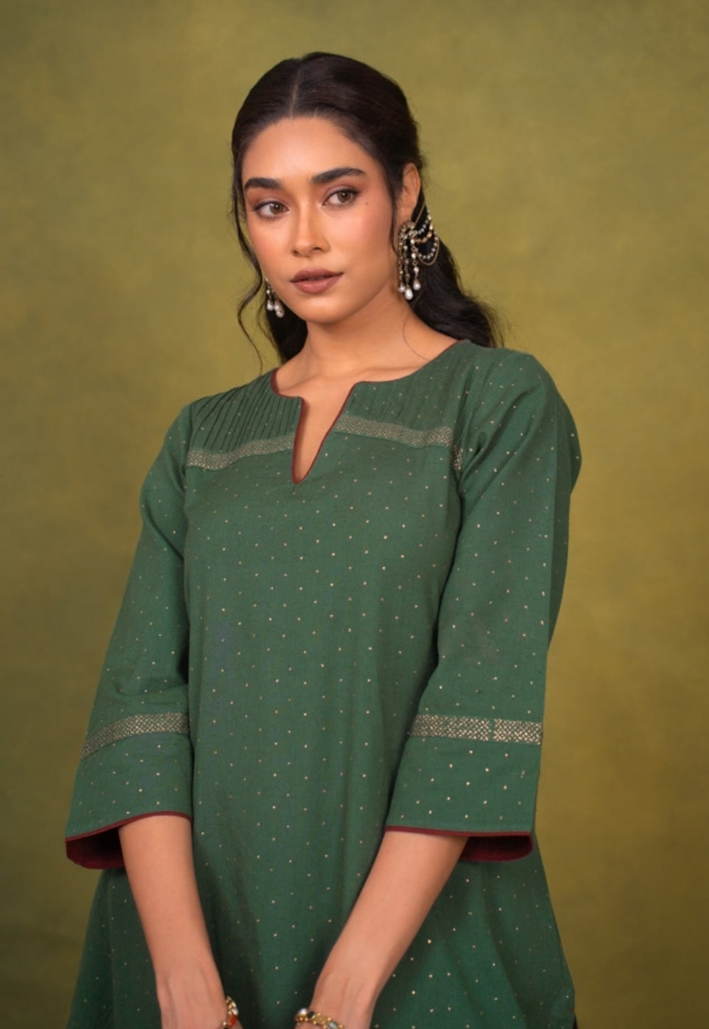 Ishira Green Rogan Handblock Printed Cotton Straight Kurta Suit Set (Set of 3)