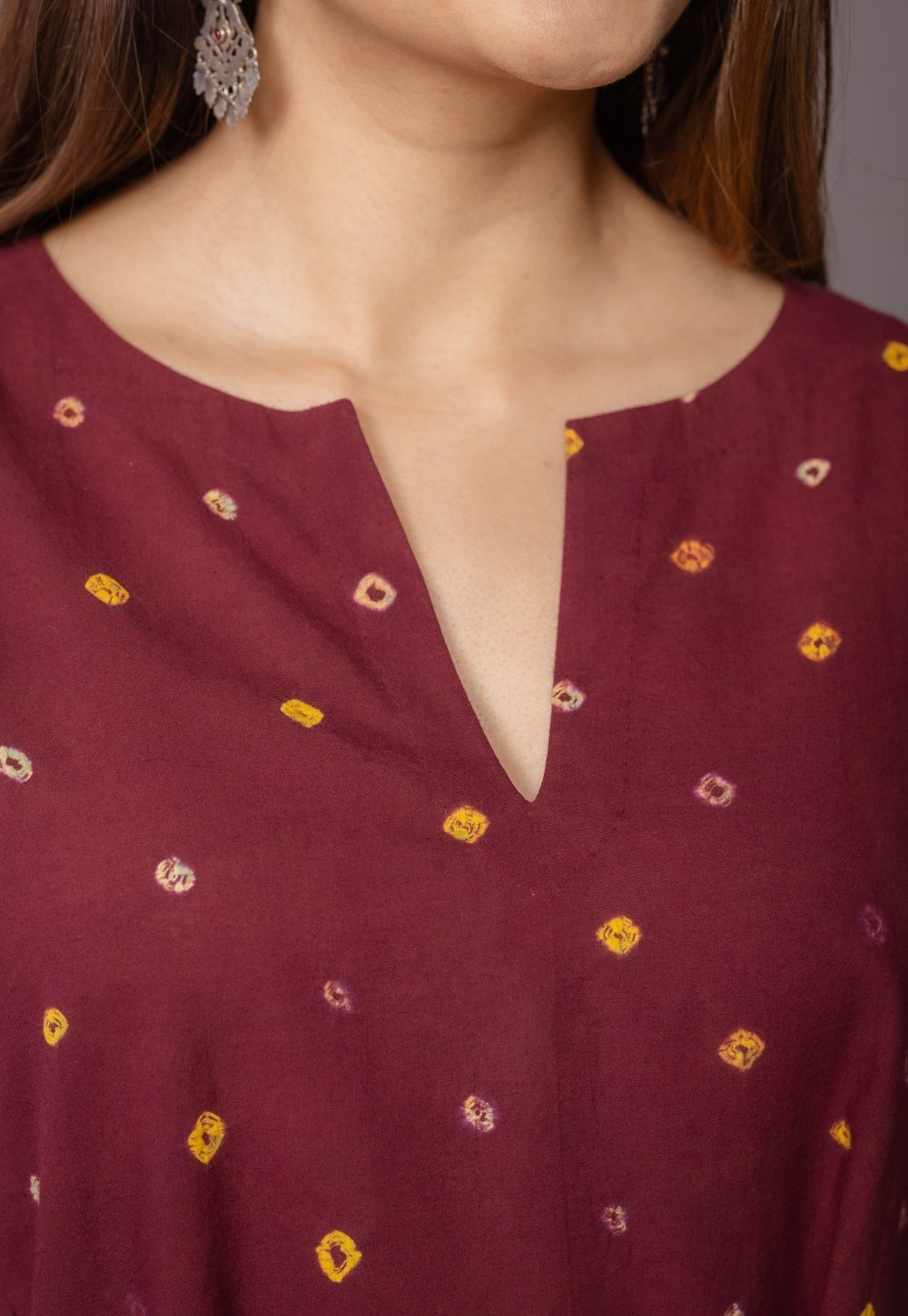 Nyra Red Bandhani Cotton Jhabbha Kali Embroidered Kurta with Dupatta