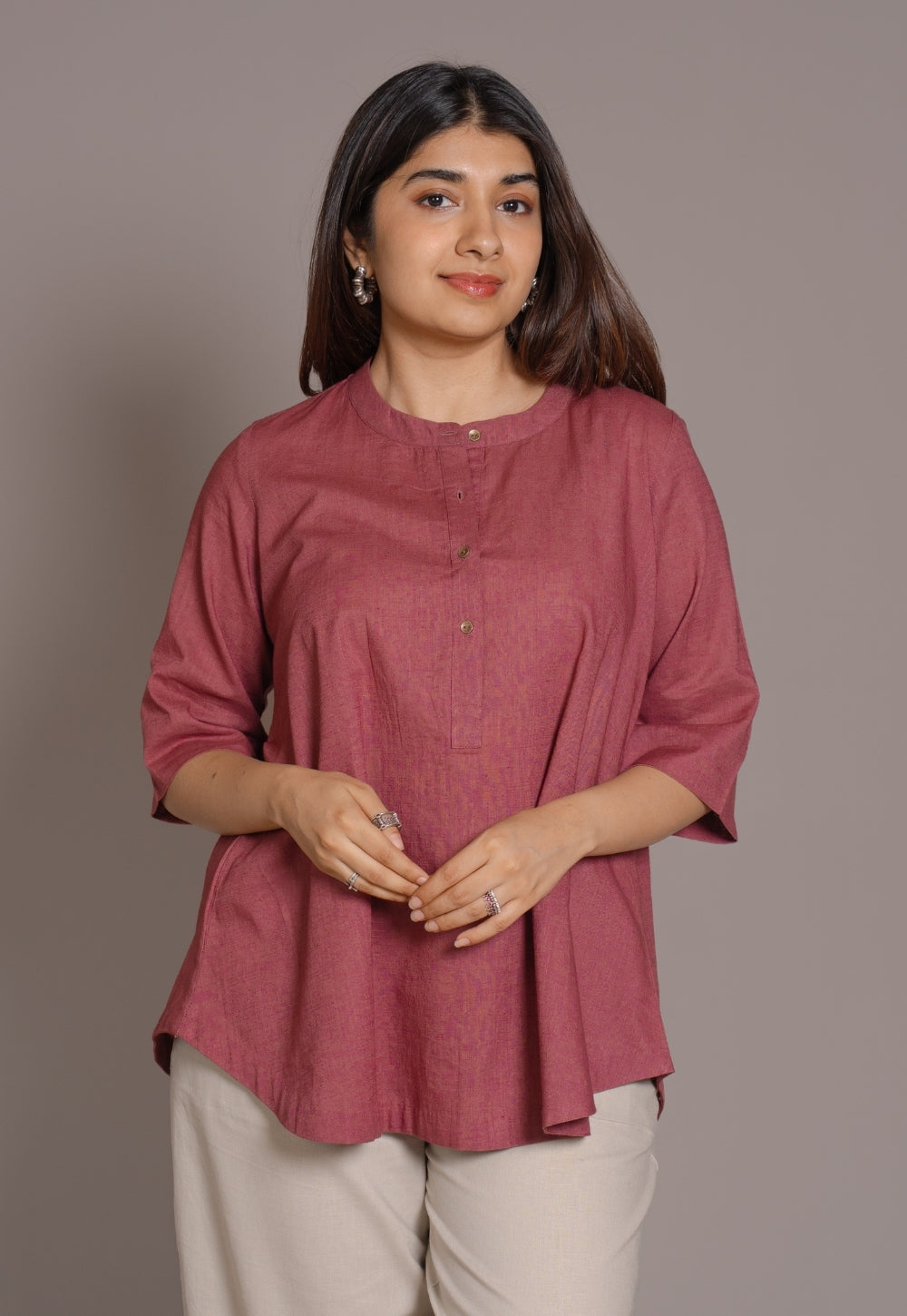 Ruby Red Solid Slub Cotton A-Line Short Top - DyeVerse