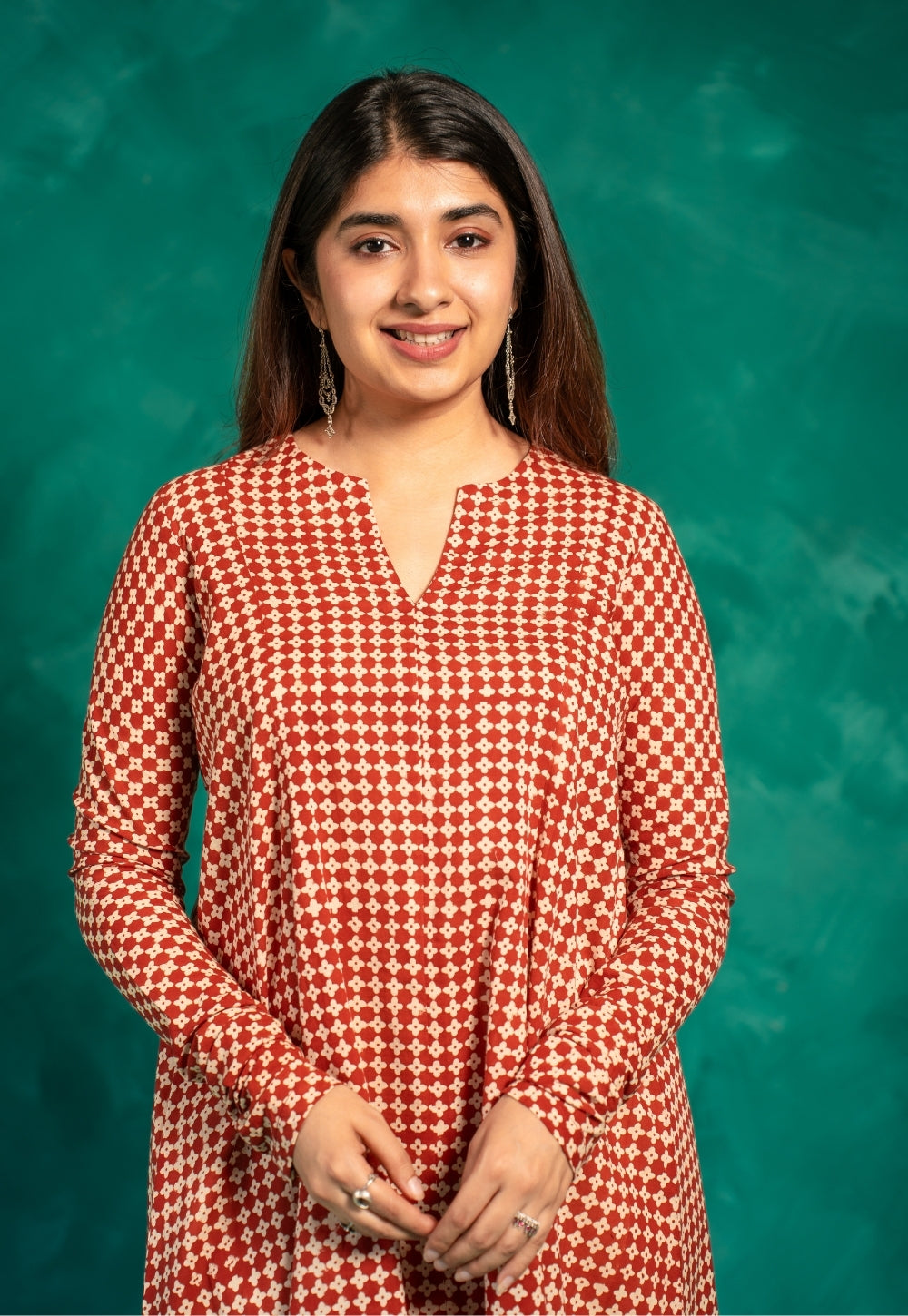 Netra Red Bagru Cotton A Line Short Top