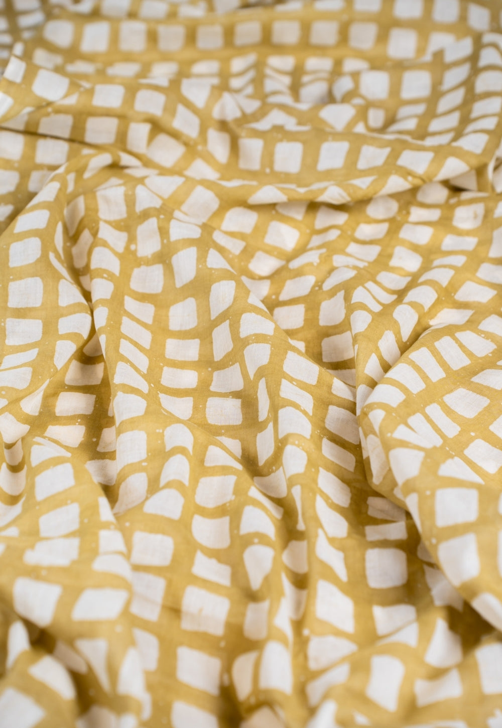 Green Brick Pattern Batik Handblock Printed Mul Fabric