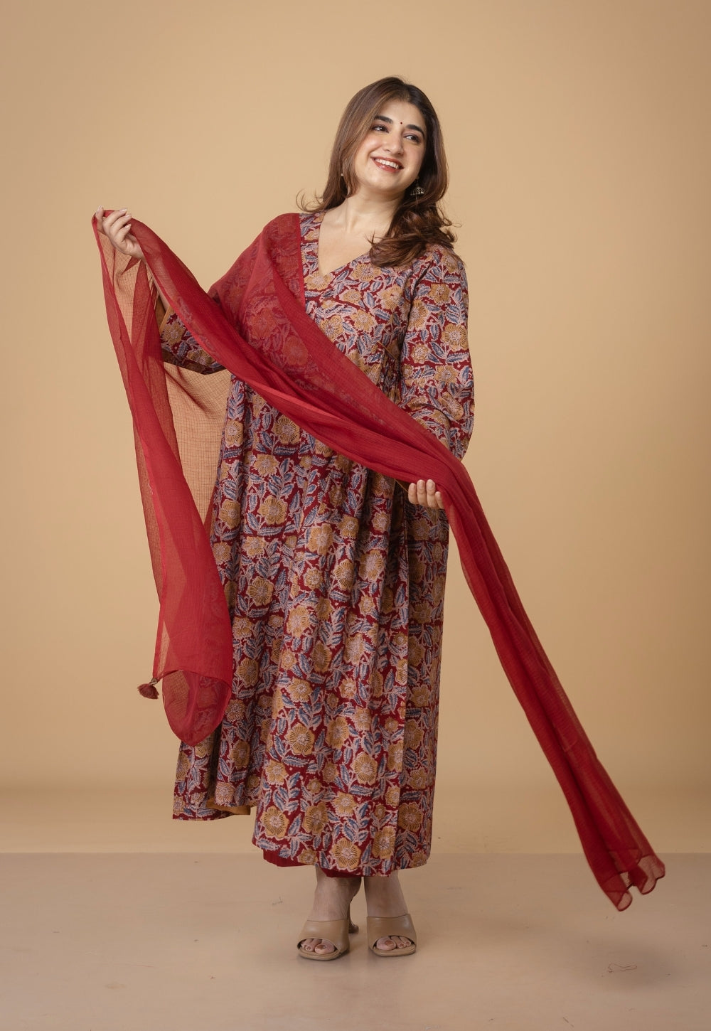 Red Solid Kota Doria Cotton Dupatta