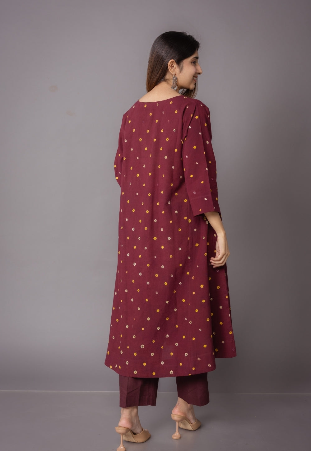 Nyra Red Bandhani Cotton Jhabbha Kali Suit Set with Embroidery (Set of 3)