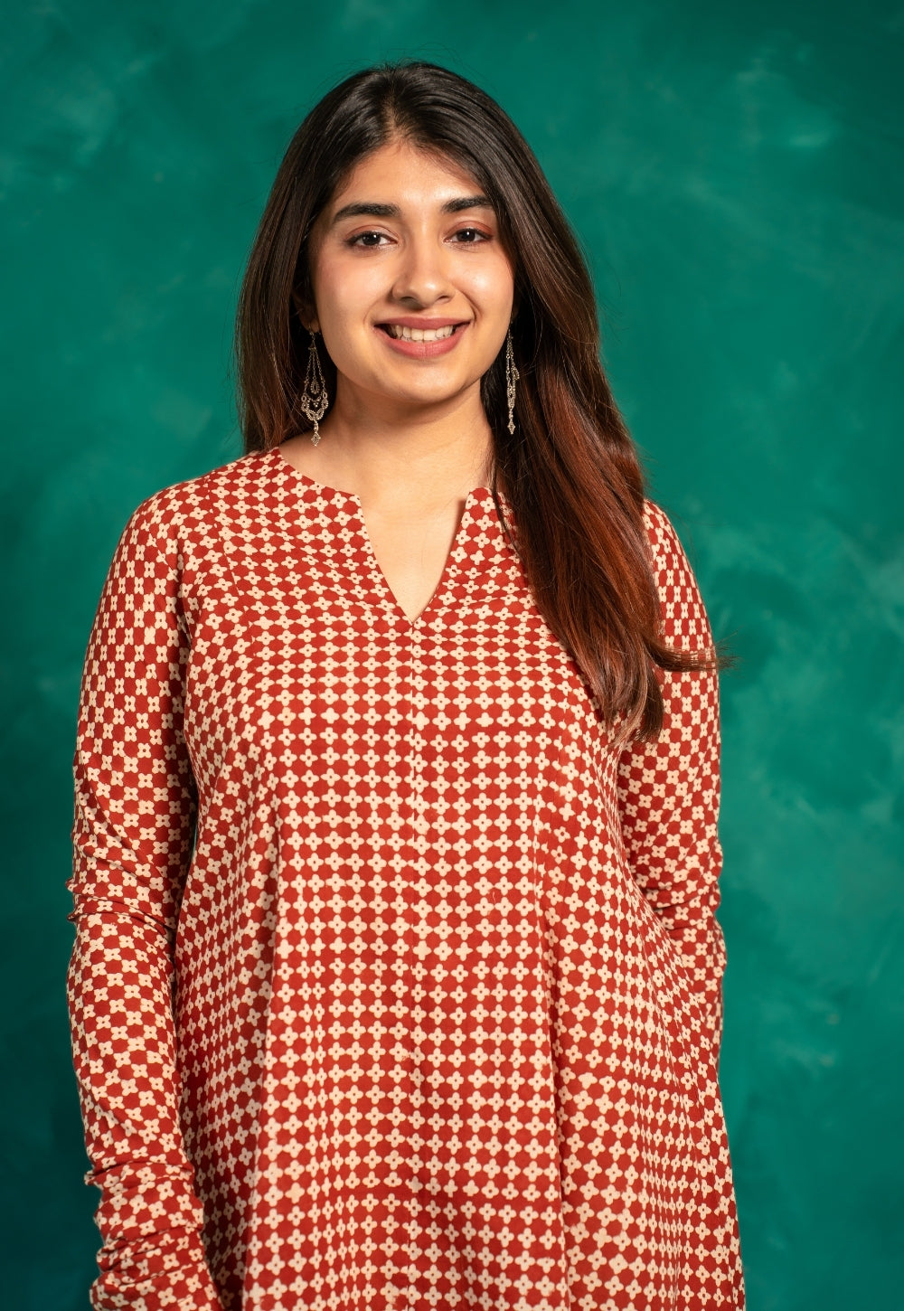 Netra Red Bagru Cotton A Line Short Top