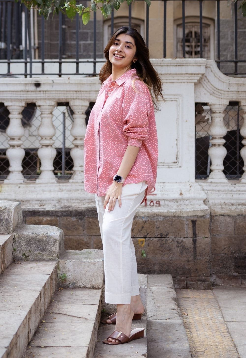 Ruhi Coral Hand Block Print Slub Cotton Anti-Fit Shirt