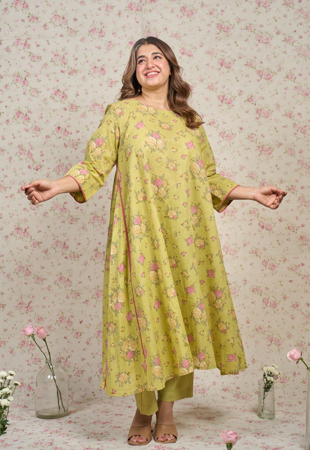 Lily Green Sanganeri Mul Cotton A Line Kurta Set (Set of 2)