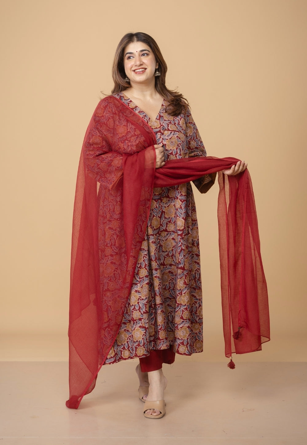 Red Solid Kota Doria Cotton Dupatta