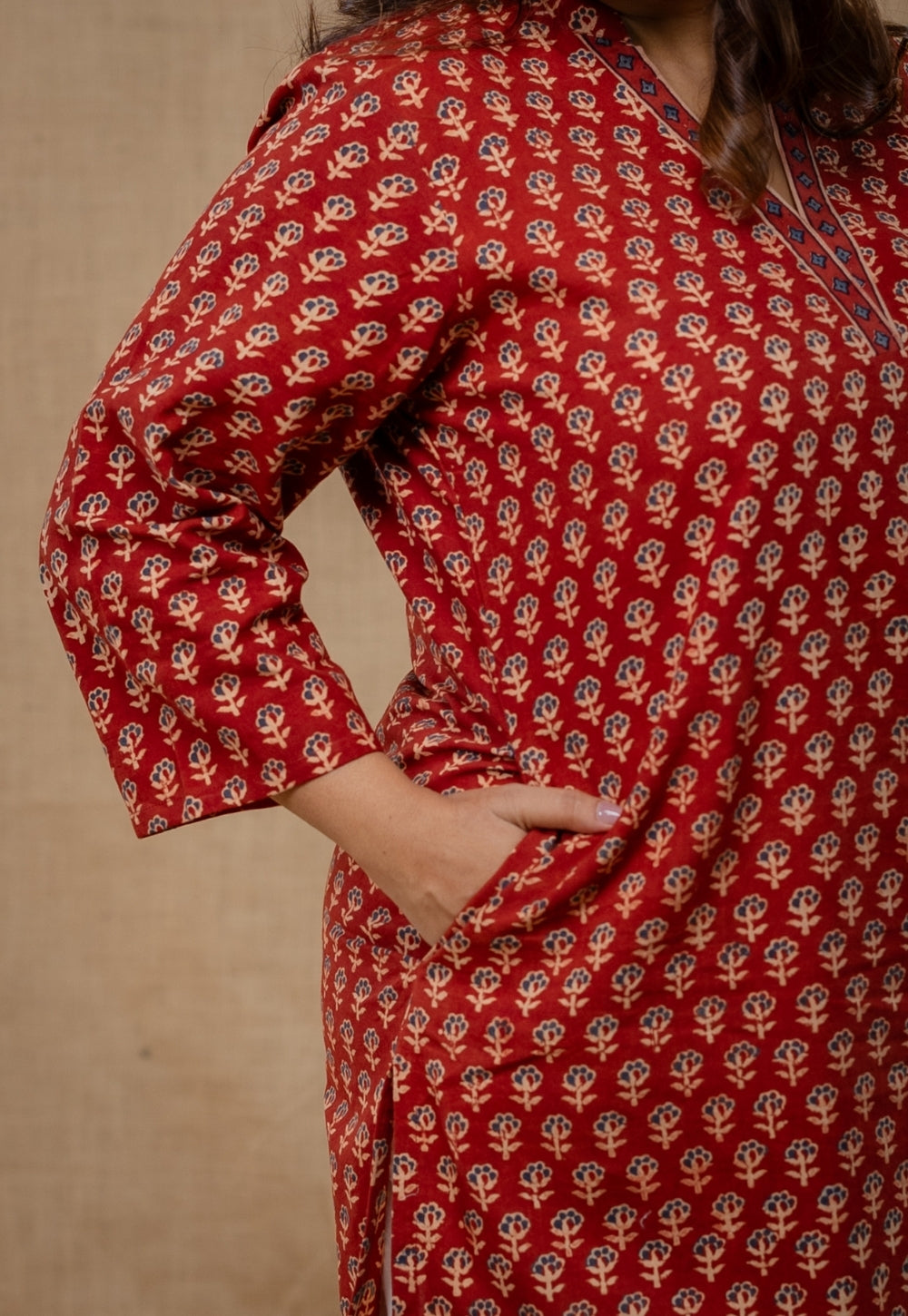 Dia Red Ajrakh Cotton Straight Kurta