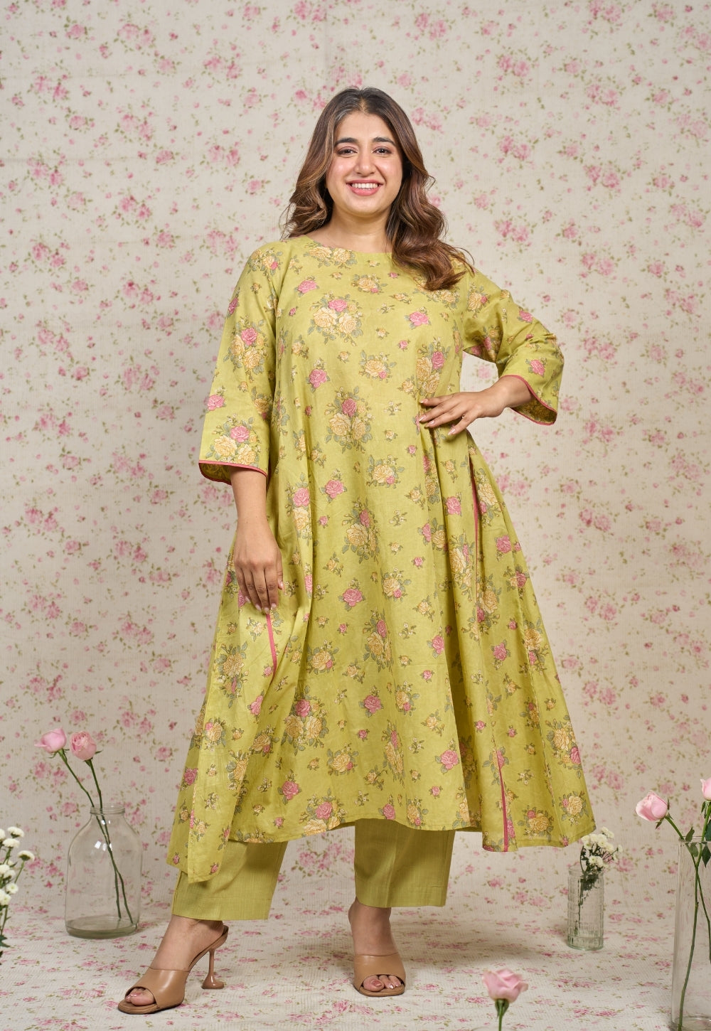 Lily Green Sanganeri Mul Cotton A Line Kurta Set (Set of 2)