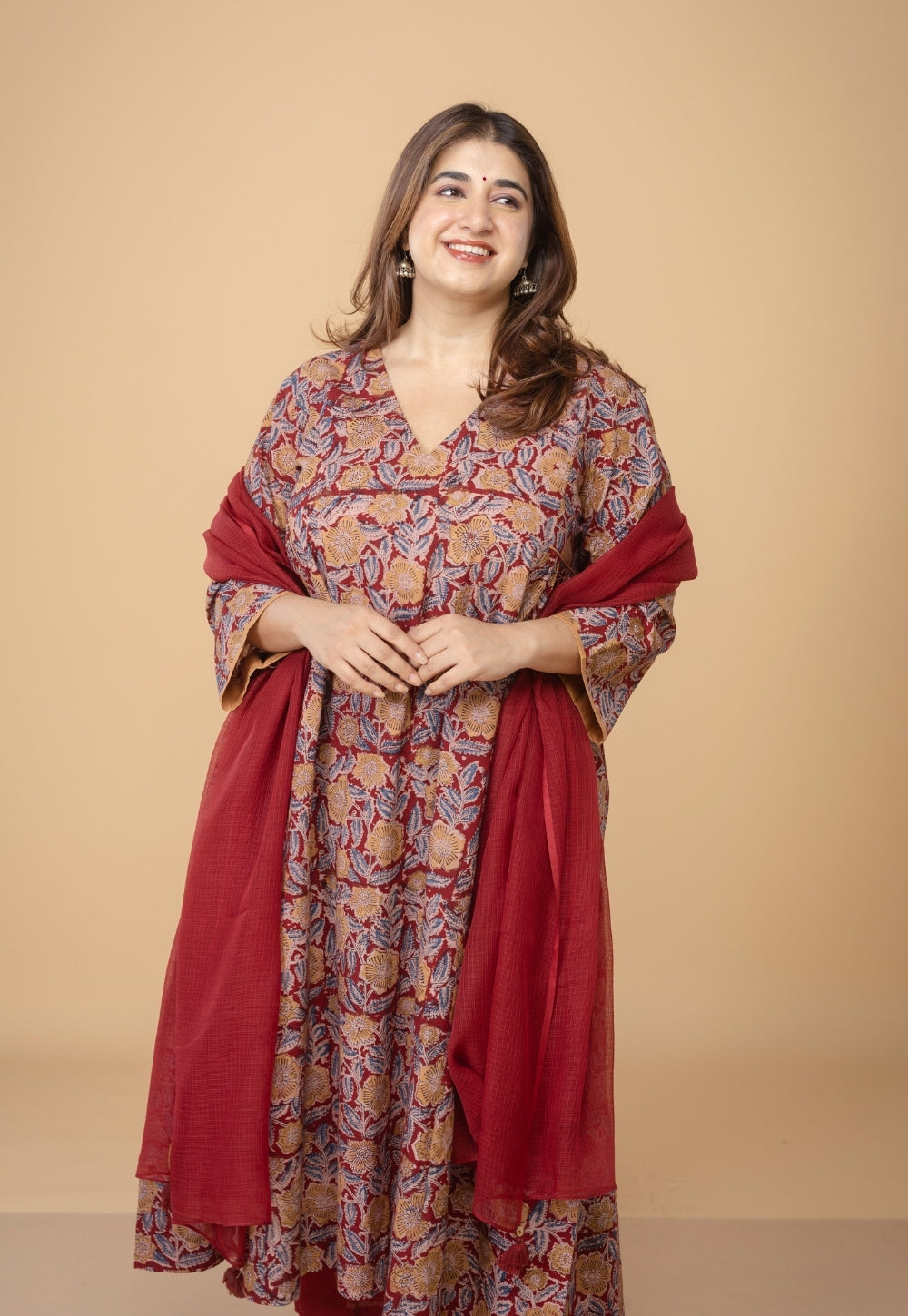 Red Solid Kota Doria Cotton Dupatta