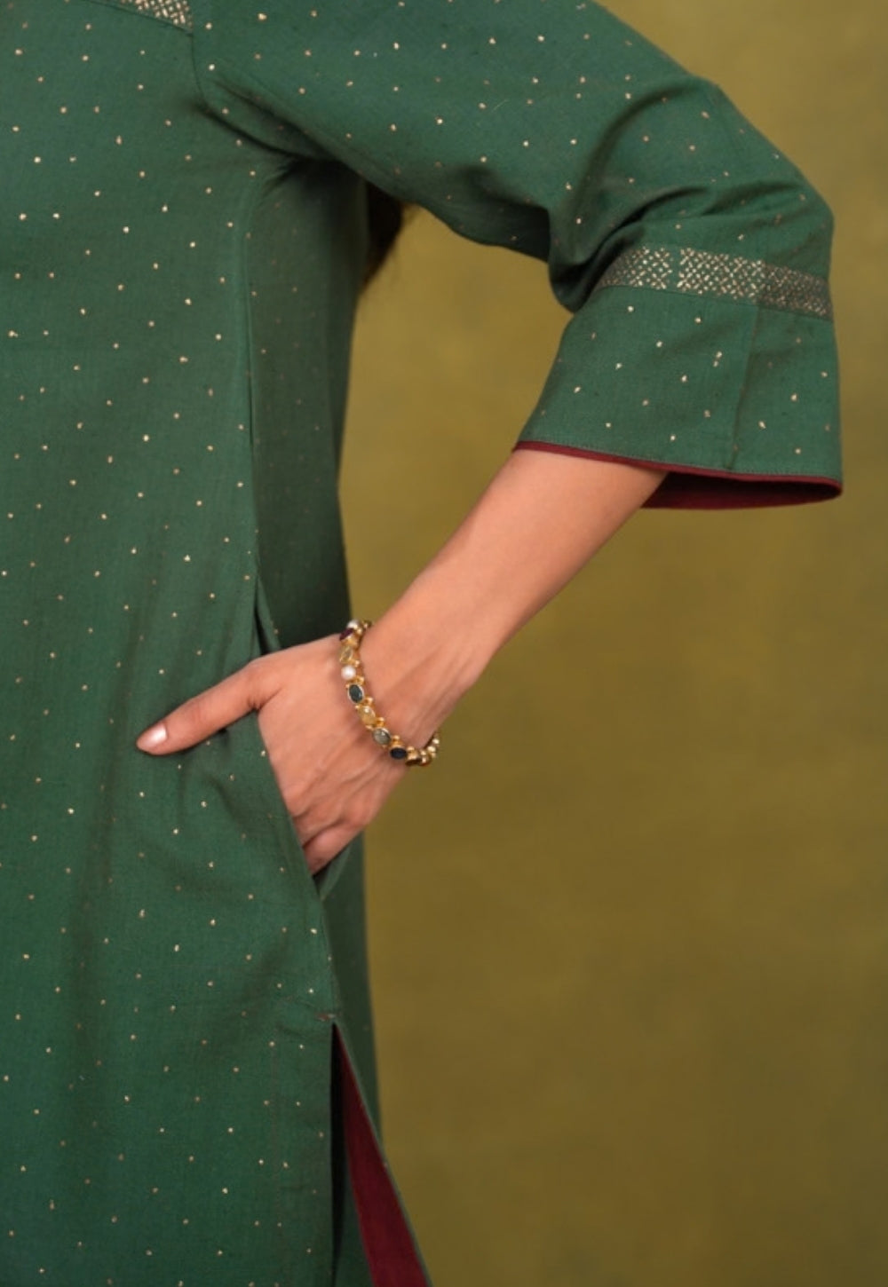 Ishira Green Rogan Handblock Printed Cotton Straight Kurta Suit Set (Set of 3)