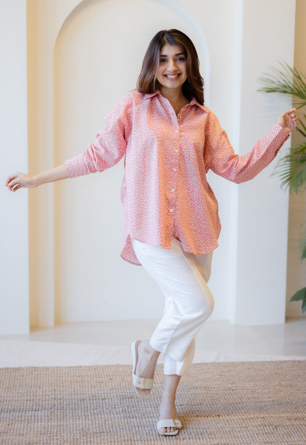 Ruhi Coral Hand Block Print Slub Cotton Anti-Fit Shirt