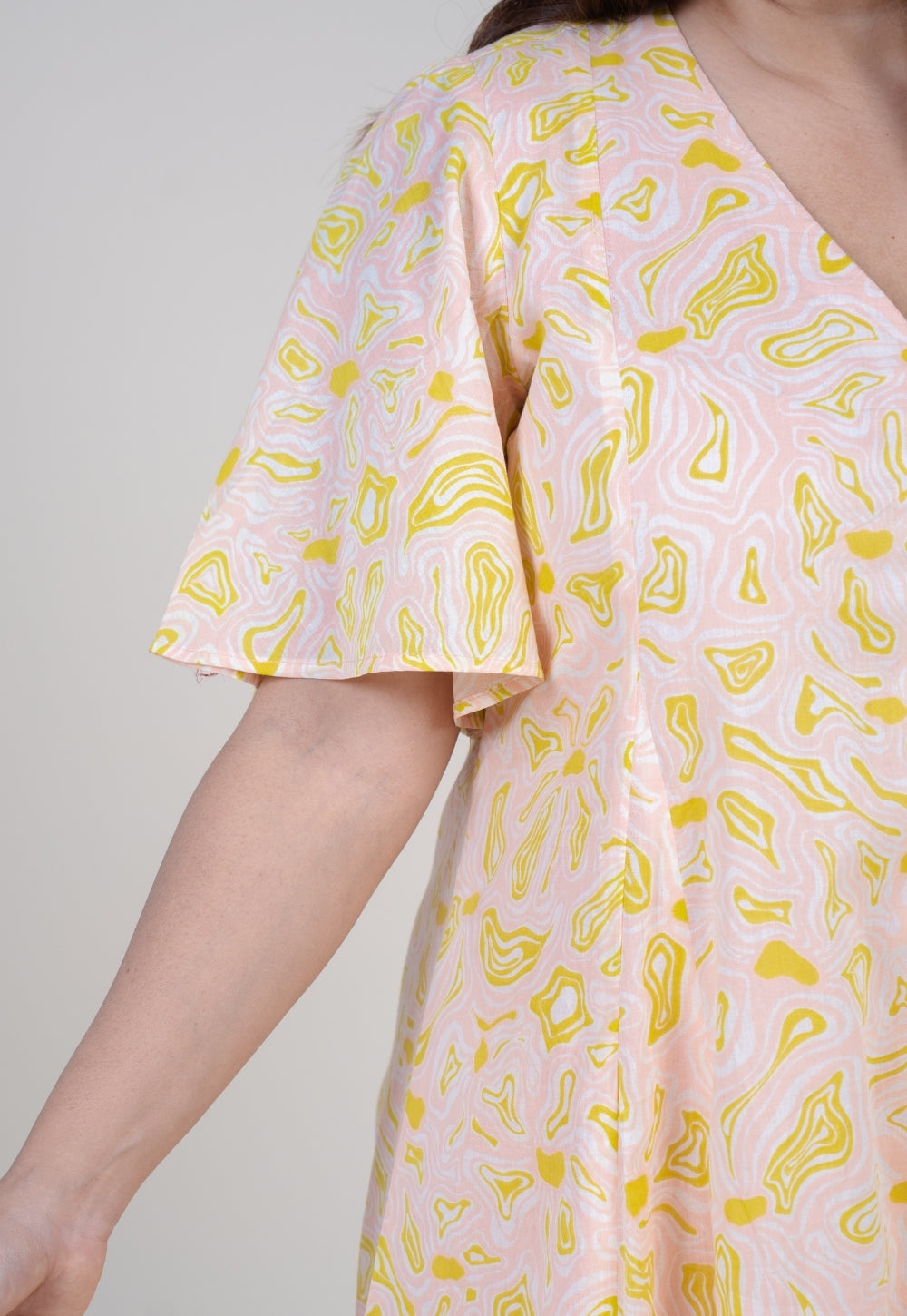 Leah Peach Printed Mul A Line Dress