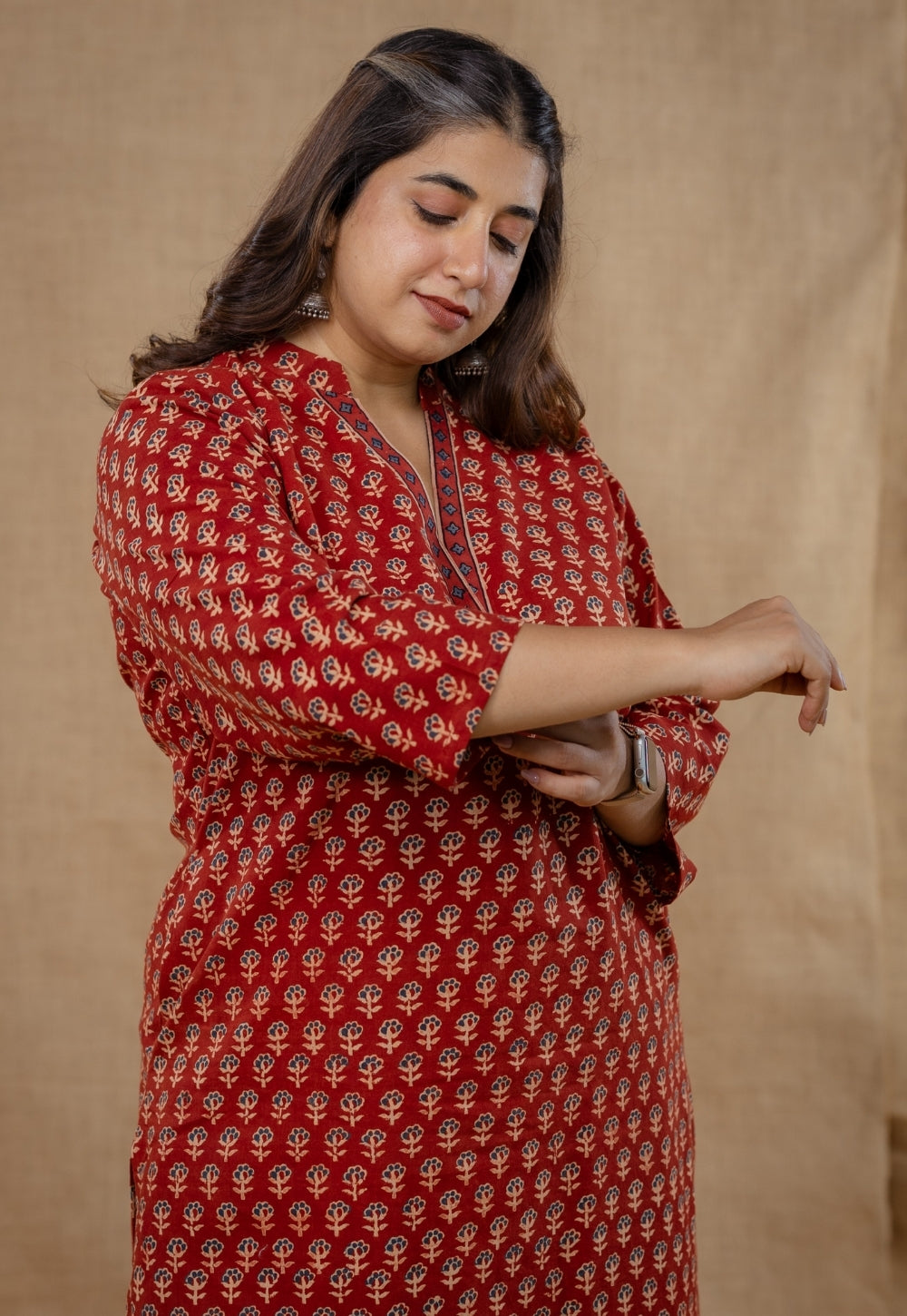 Dia Red Ajrakh Cotton Straight Kurta