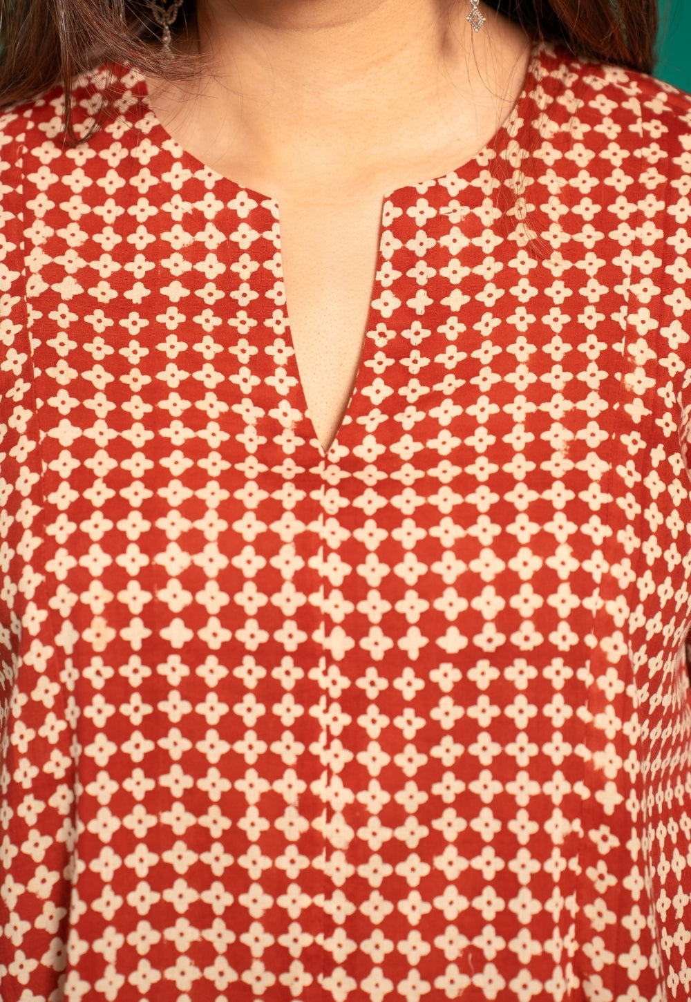 Netra Red Bagru Cotton A Line Short Top