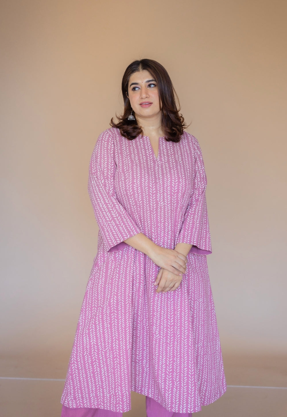 Malika Pink Hand Block Print Slub Cotton Kali Kurta