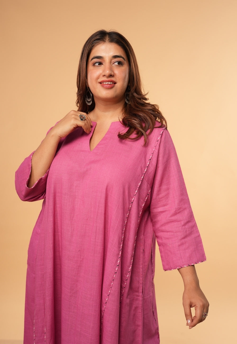Kusha Pink Solid Slub Cotton Jhabbha Kali Kurta
