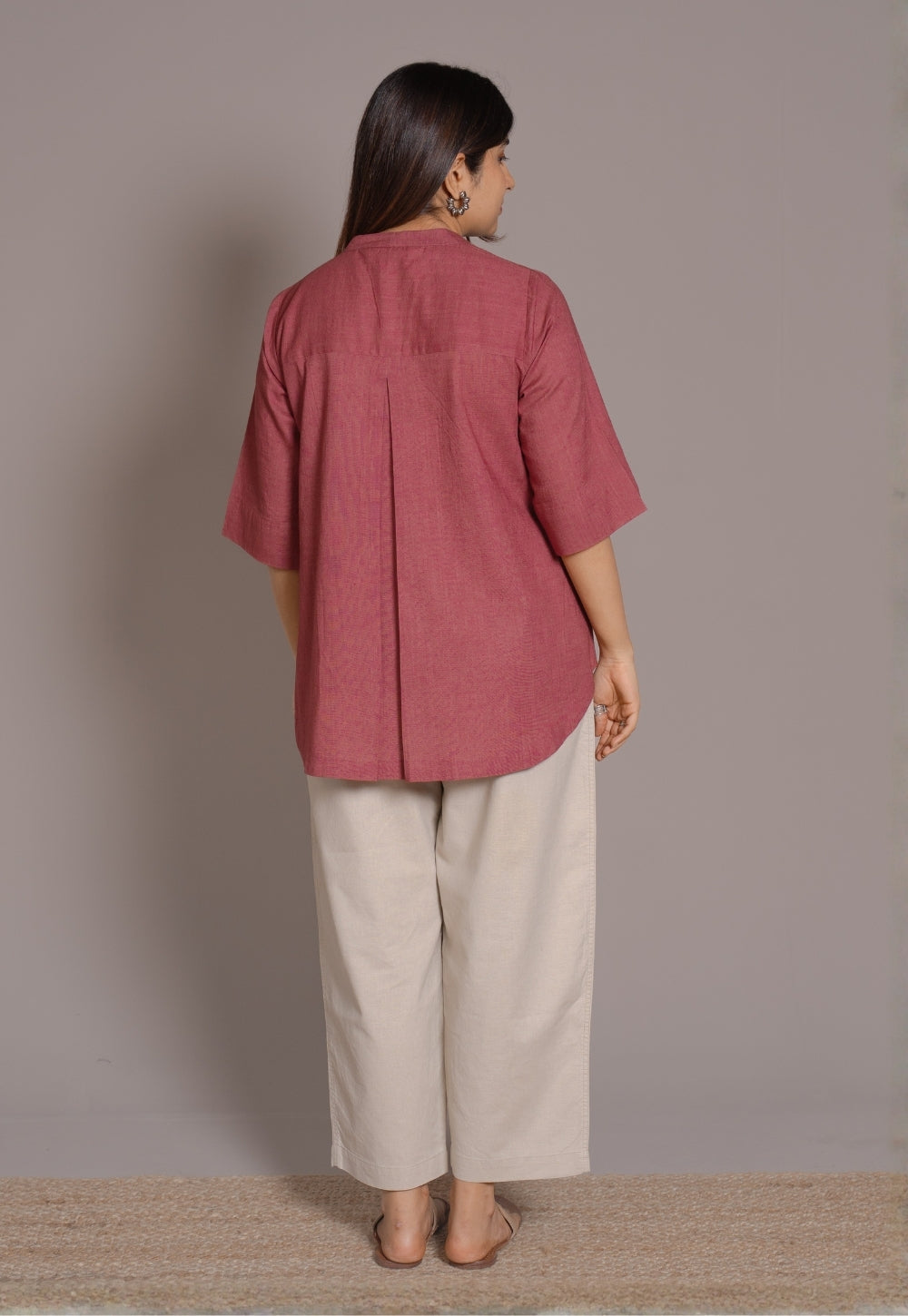 Ruby Red Solid Slub Cotton A-Line Short Top - DyeVerse