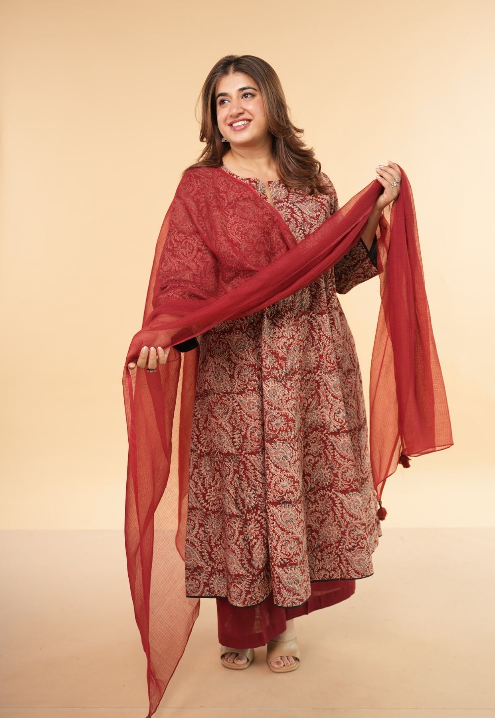 Red Solid Kota Doria Cotton Dupatta