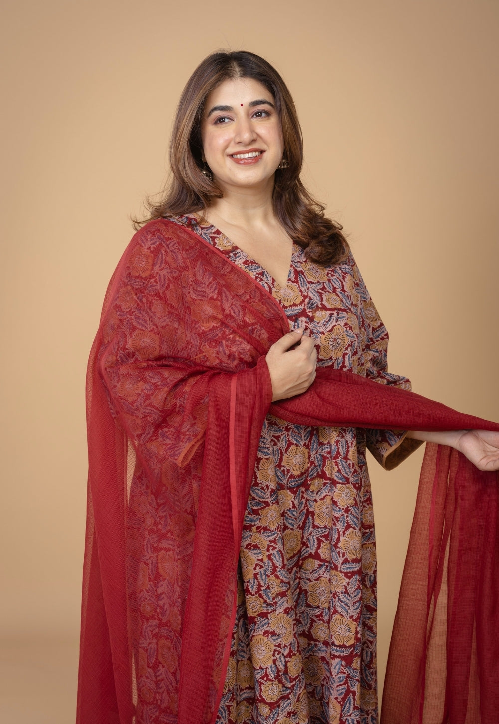 Red Solid Kota Doria Cotton Dupatta