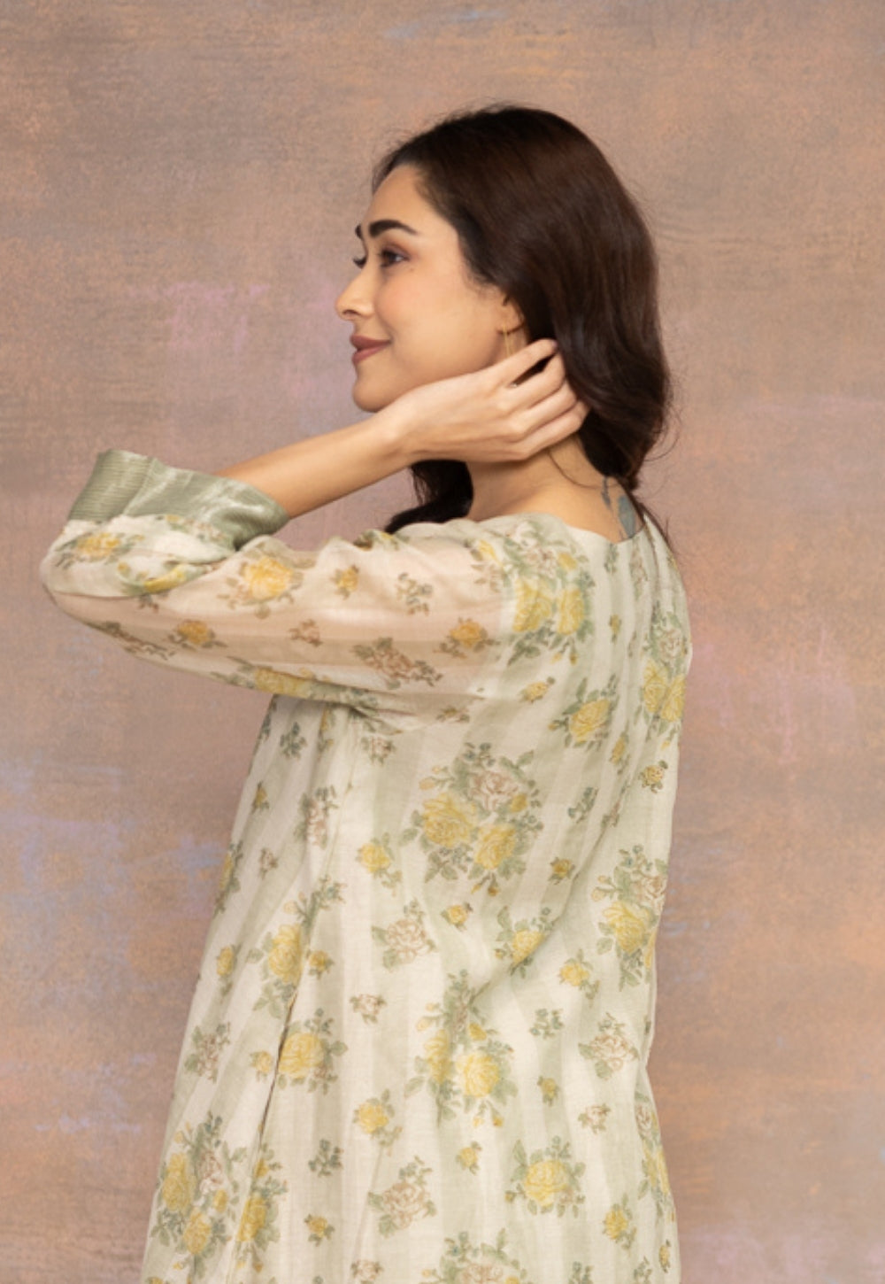 Rozin Green Sanganeri Chanderi Silk A Line Kurta