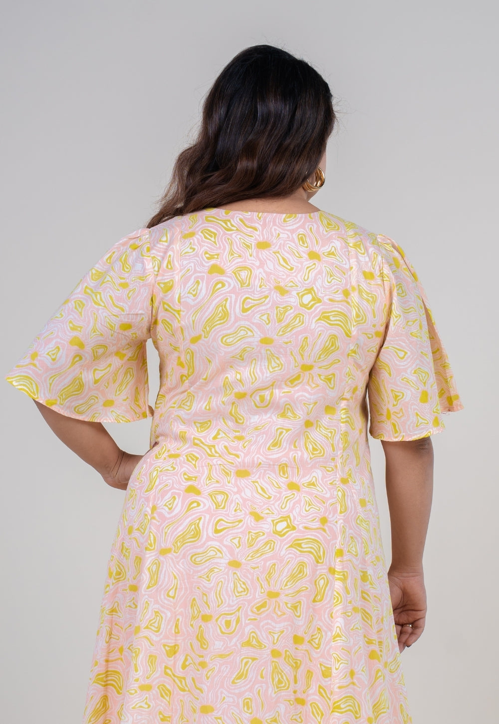 Leah Peach Printed Mul A Line Dress