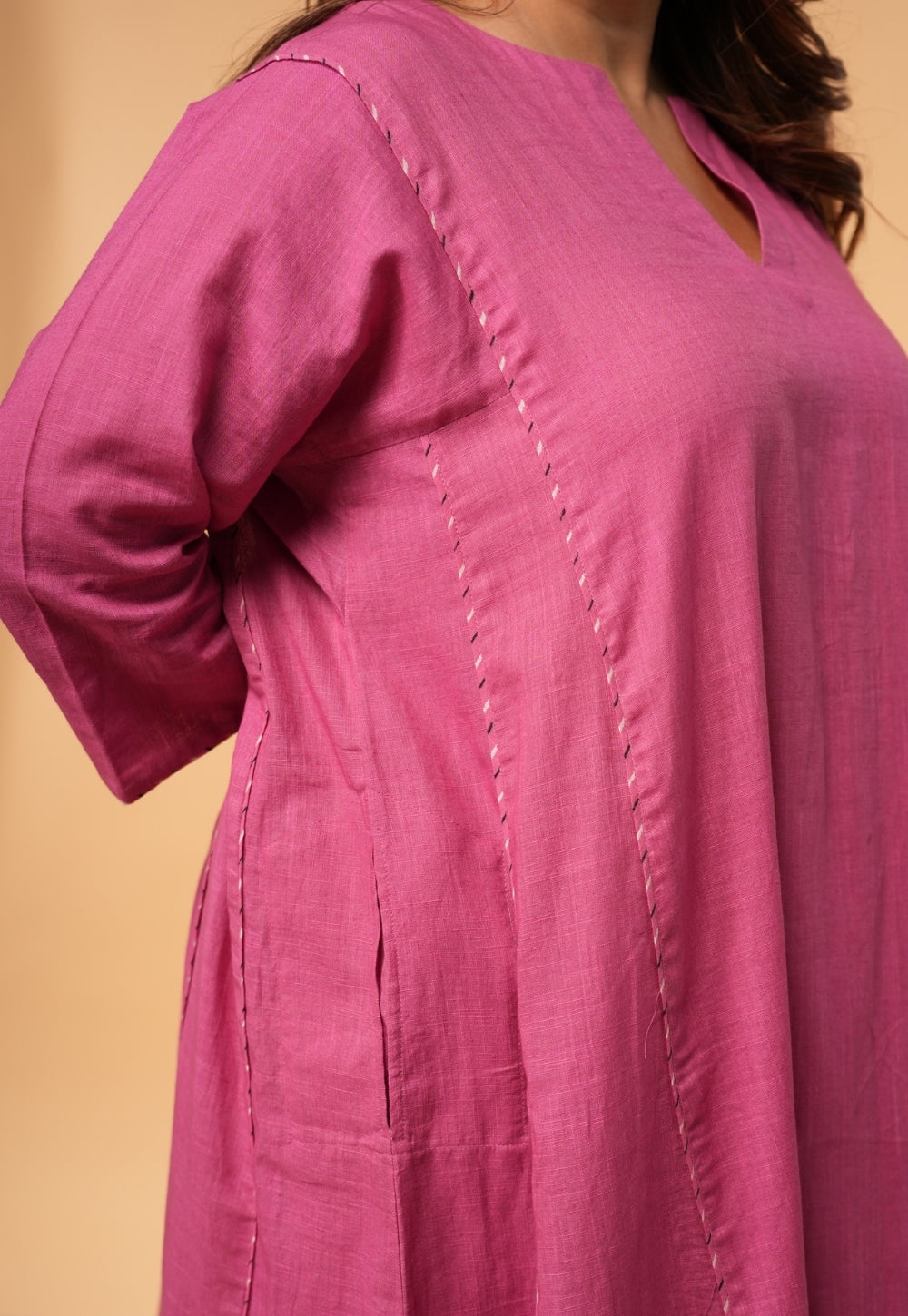 Kusha Pink Solid Slub Cotton Jhabbha Kali Kurta