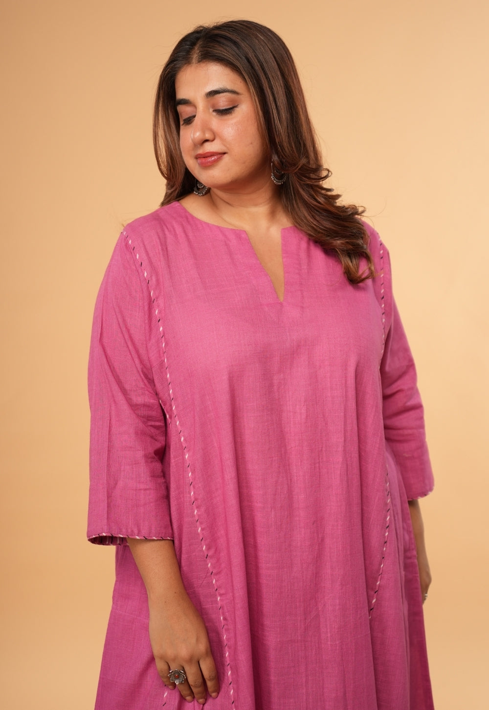 Kusha Pink Solid Slub Cotton Jhabbha Kali Kurta Set (Set of 2)