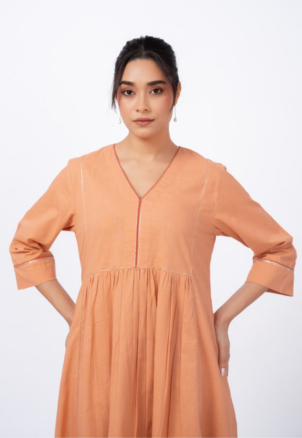Urvi Orange Solid Slub Cotton Kali Kurta Suit Set with Solid Dupatta (Set of 3)