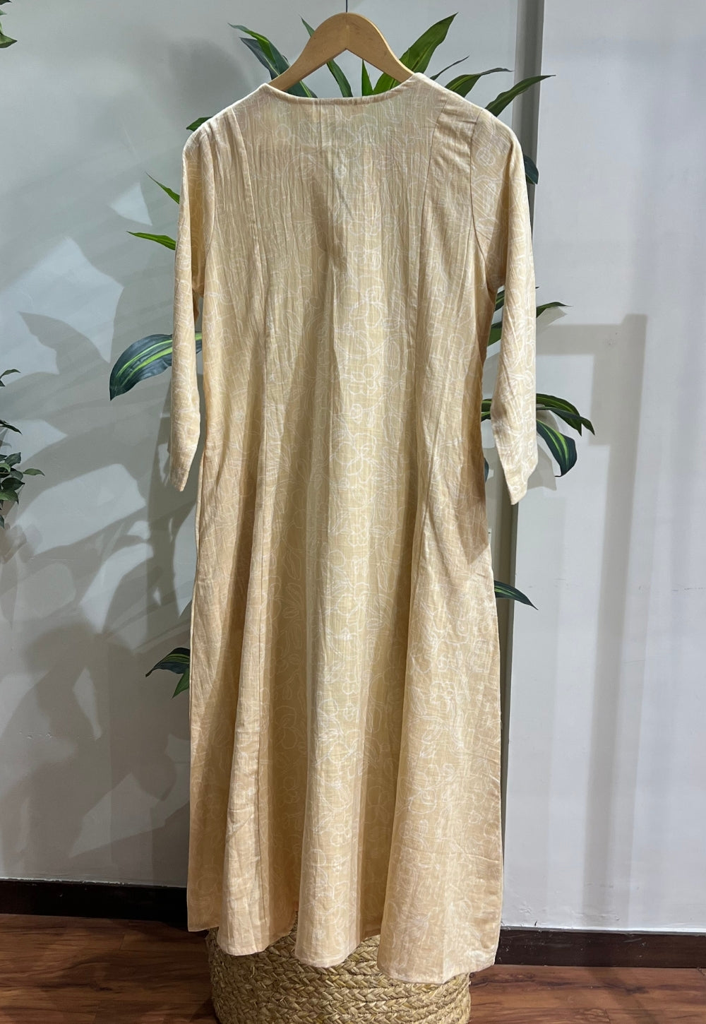 Malika Cream Hand Block Print Slub Cotton Kali Kurta