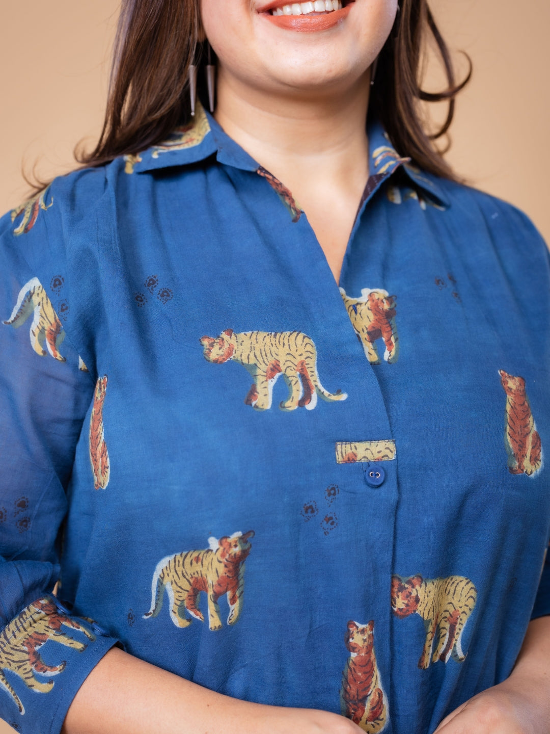 Ridah Blue Ajrakh Mul A Line Dress