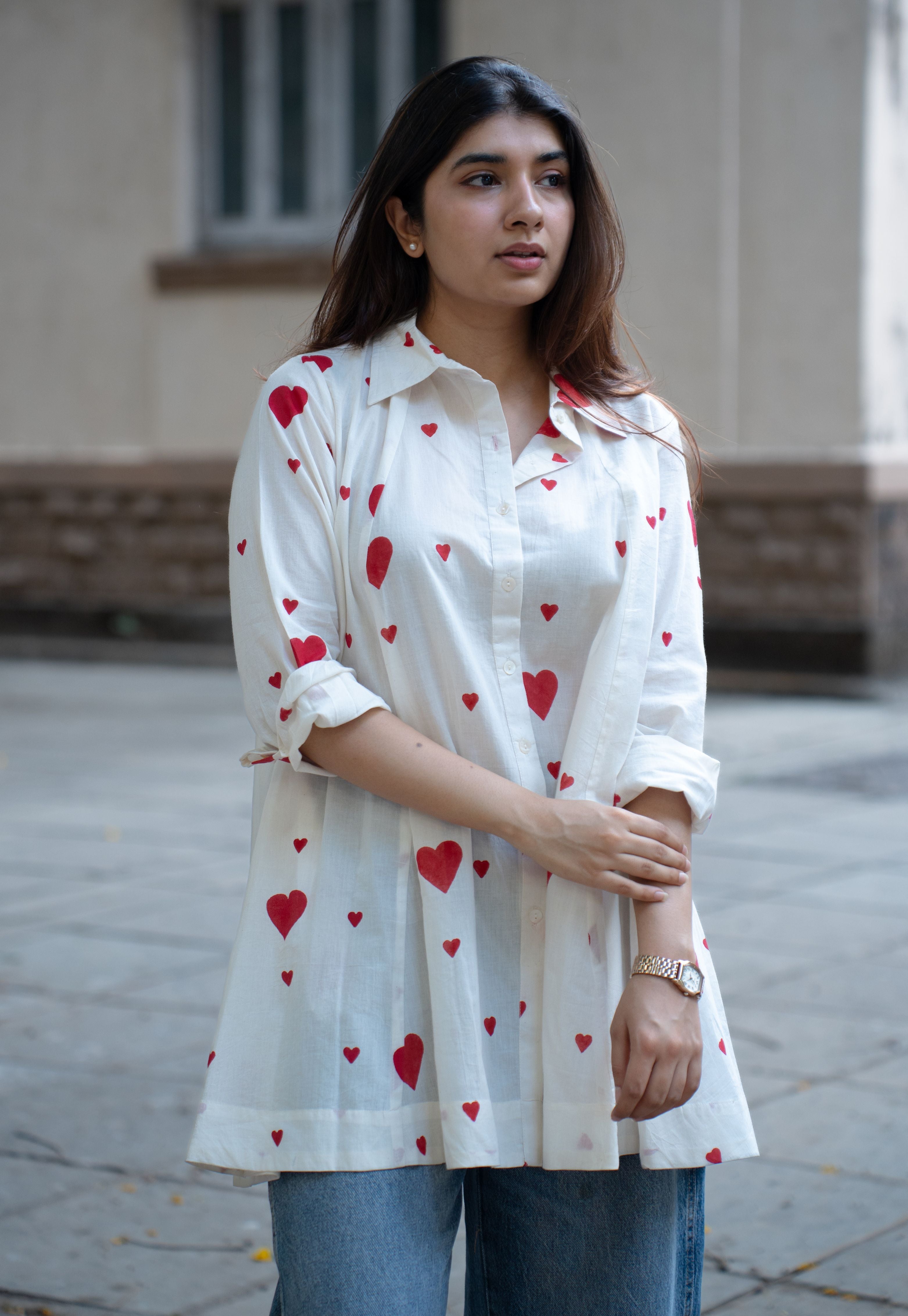 Zaria White Handblock Print Cotton A Line Short Top