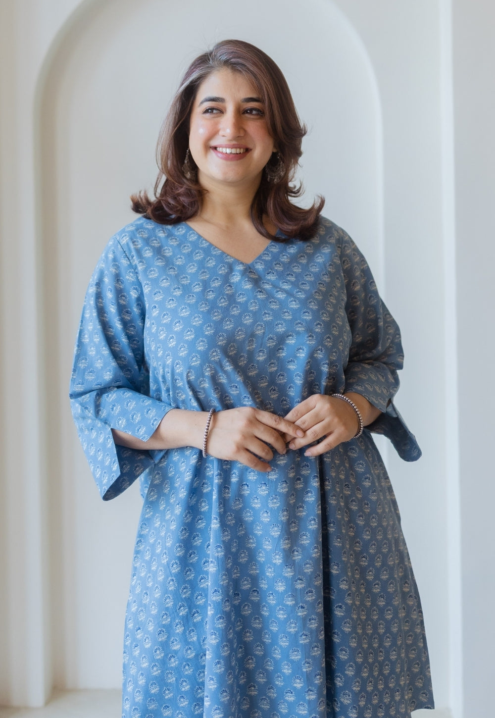 Shaili Blue Ajrakh Cotton A Line Kurta Set (Set of 2)