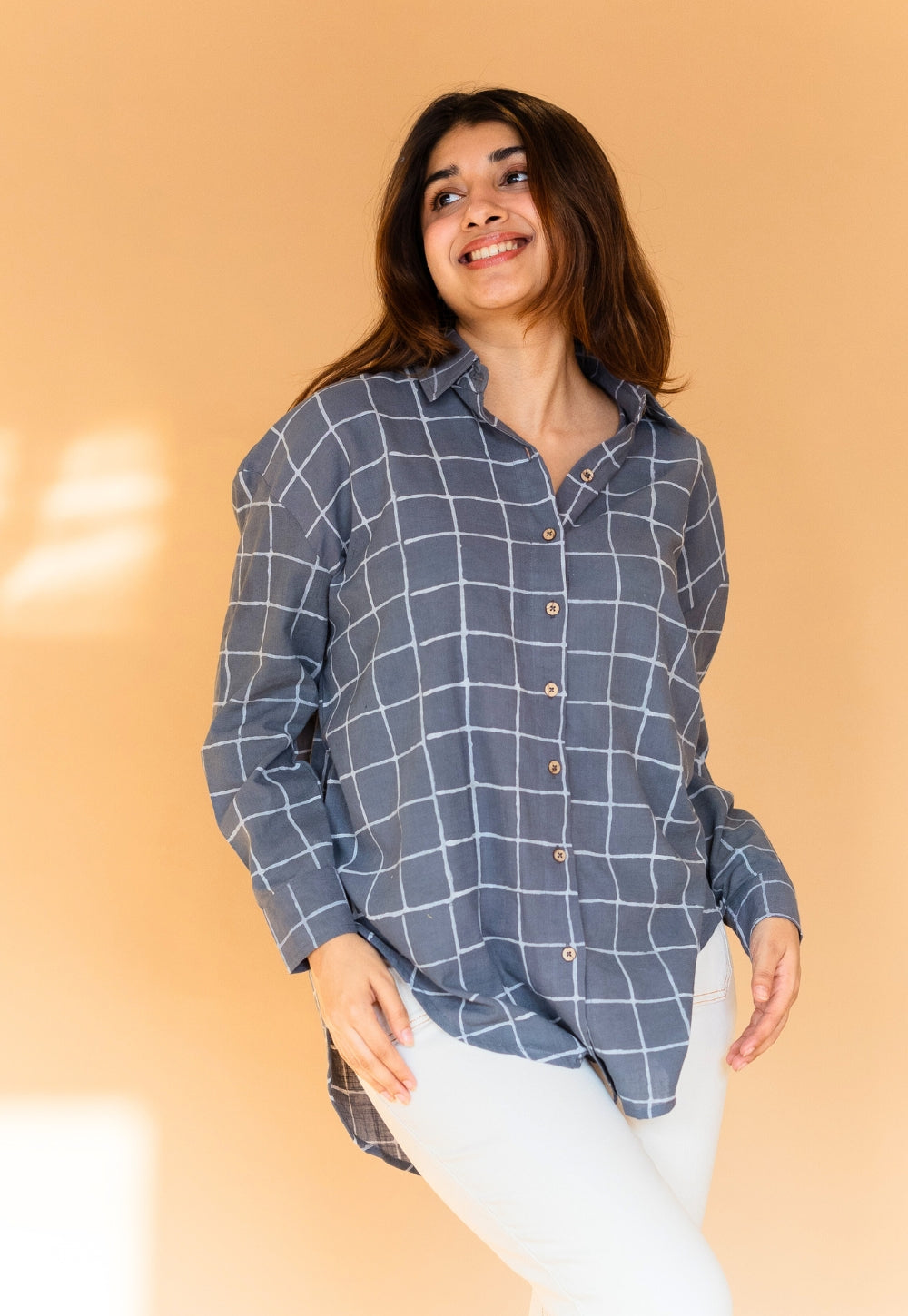 Ruhi Grey Dabu Slub Cotton Shirt