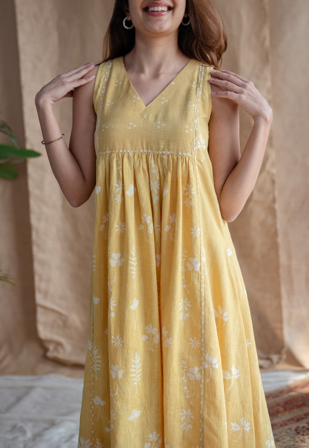 Shyza Dabu Slub Cotton Hand Embroidered Dress