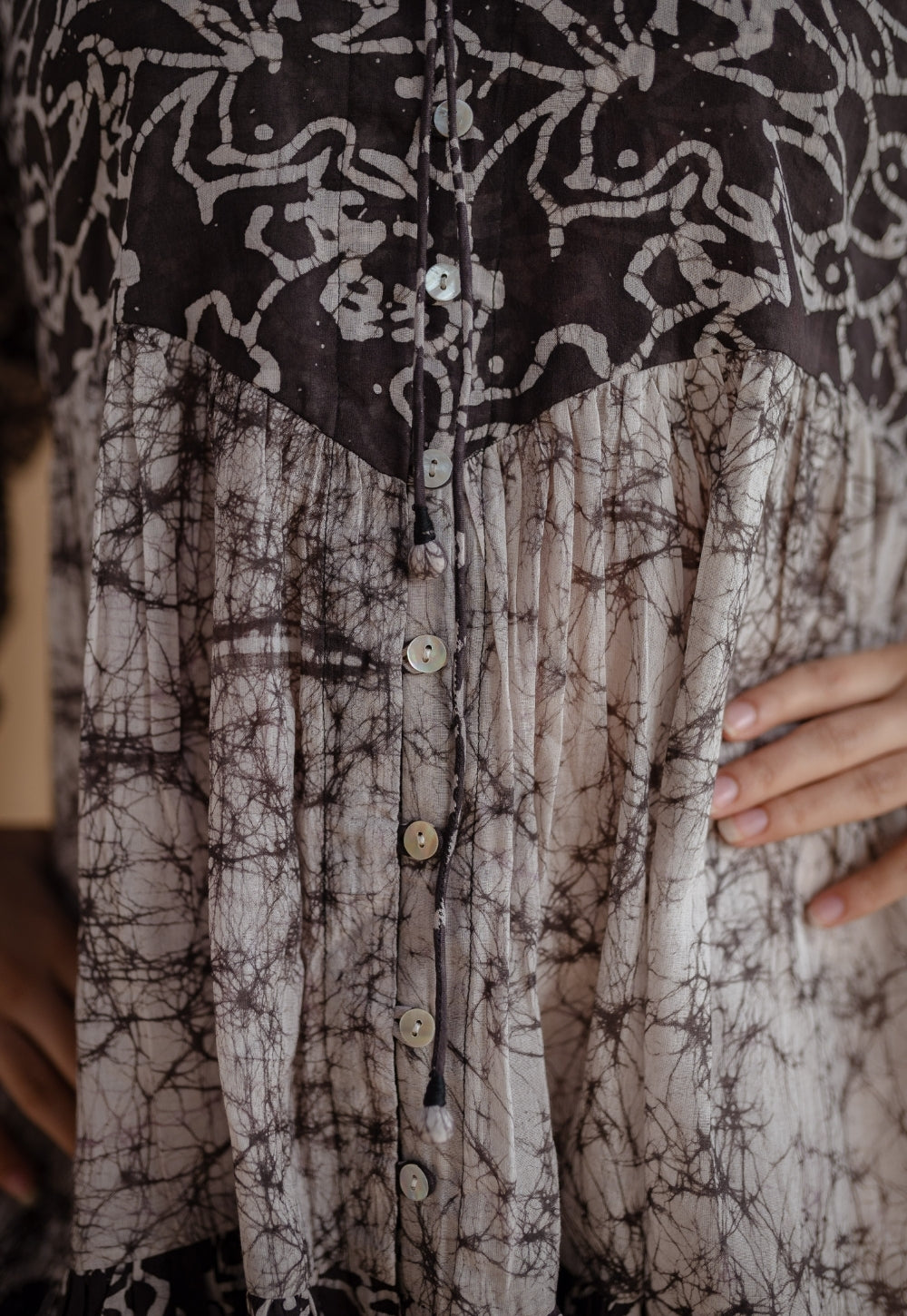 Yuvani Charcoal Batik MulMul Cotton Loose Dress with Slip