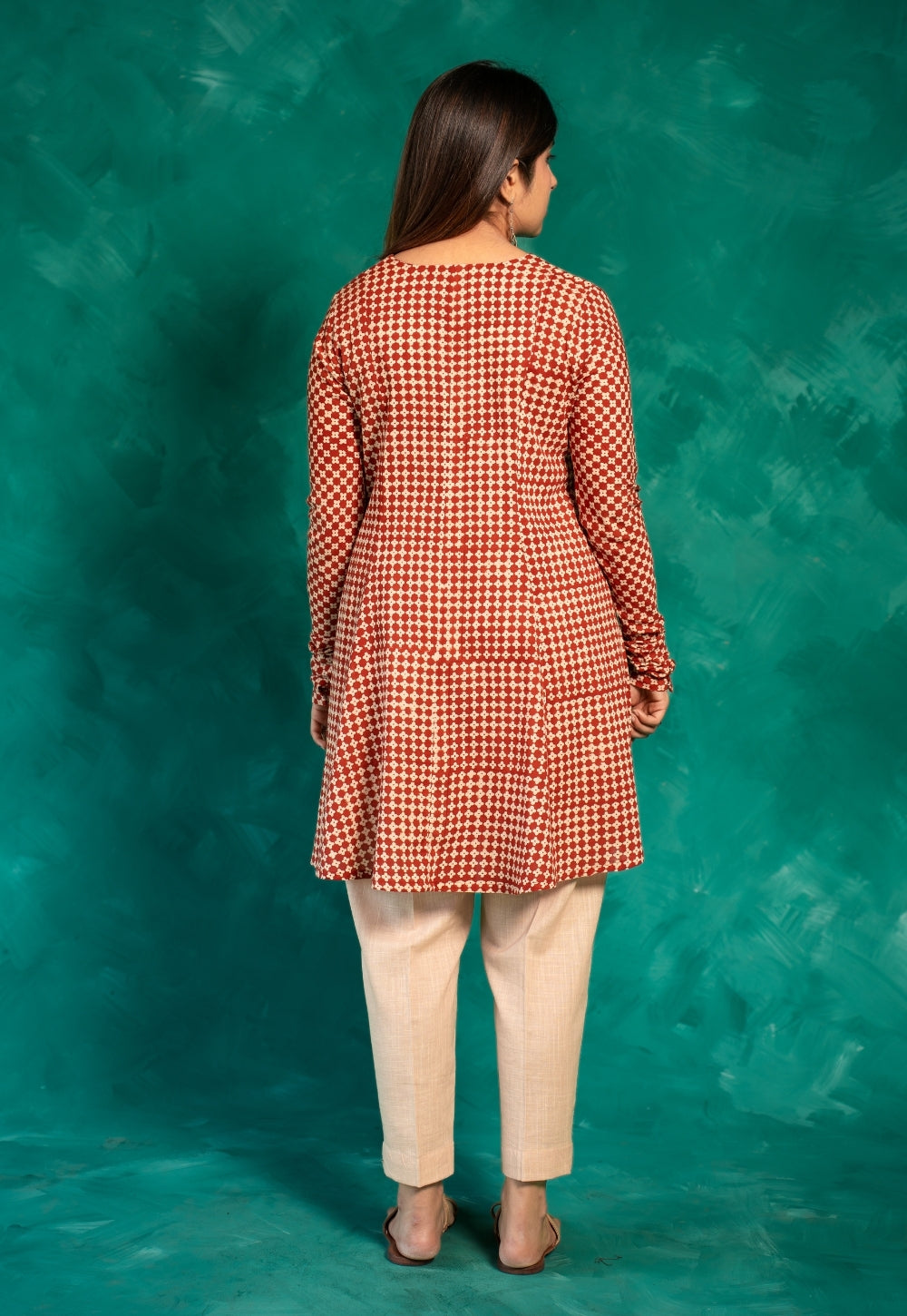 Netra Red Bagru Cotton A Line Short Top