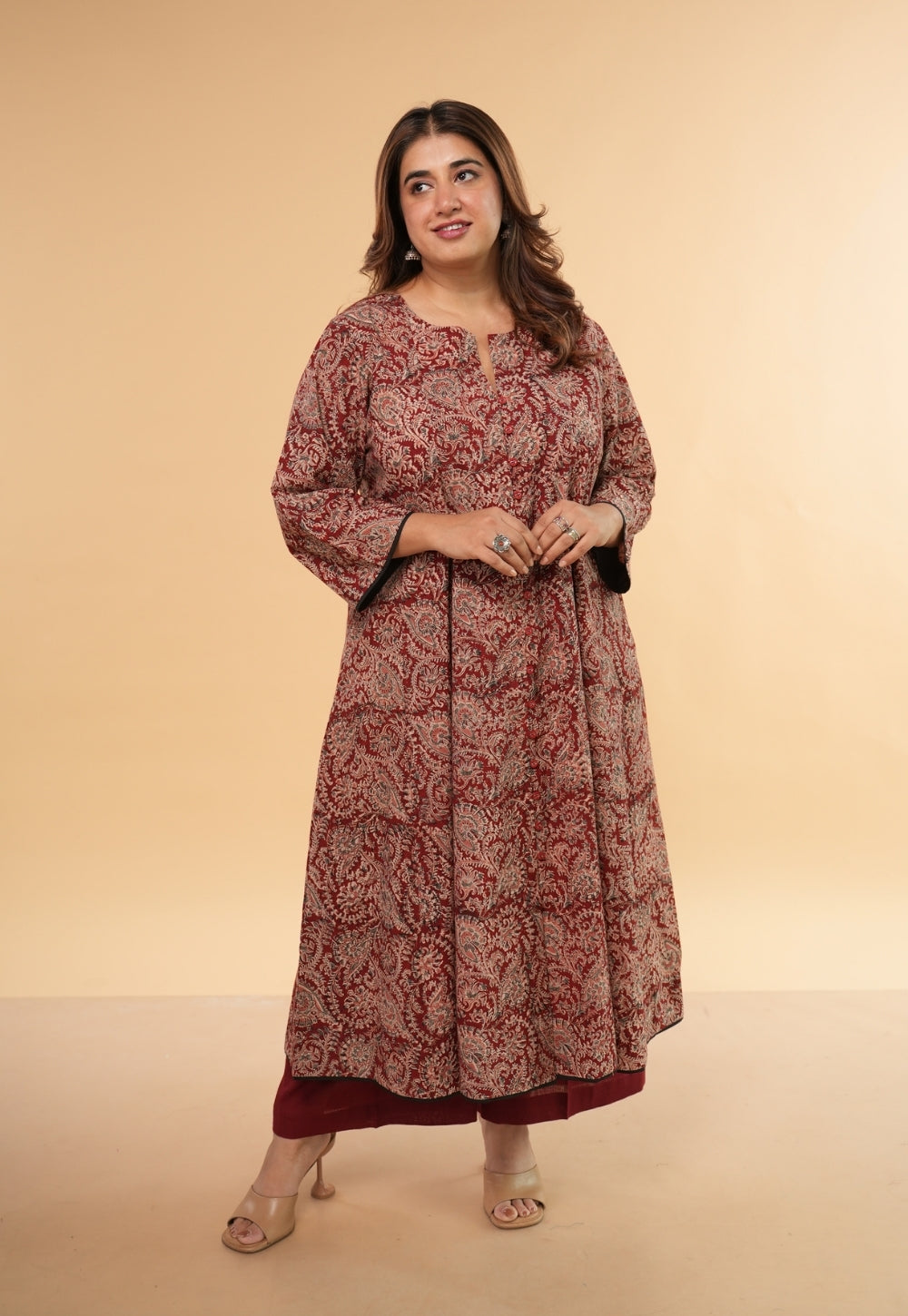 Mariya Red Kalamkari Cotton Kali Kurta