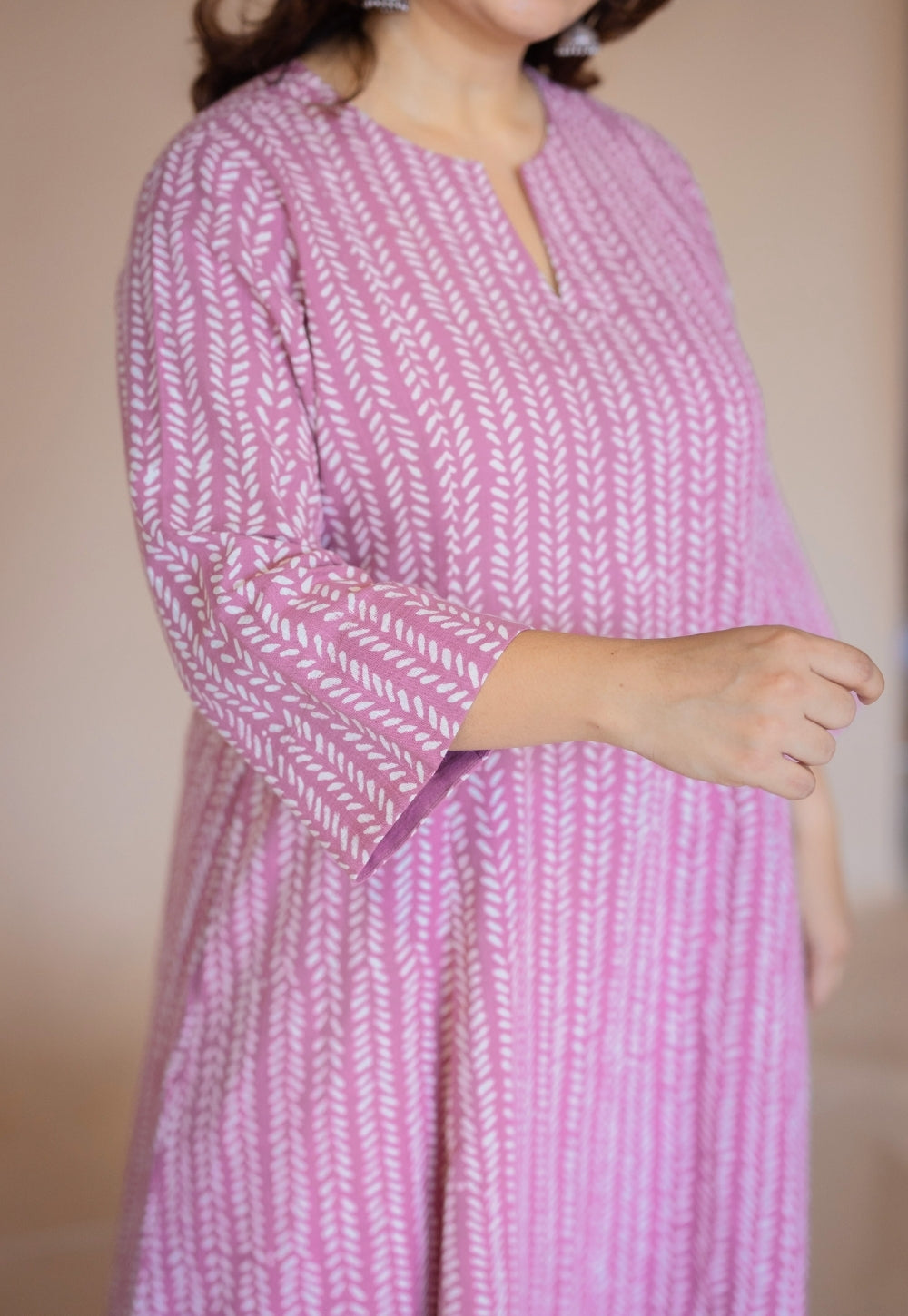 Malika Pink Hand Block Print Slub Cotton Kali Kurta