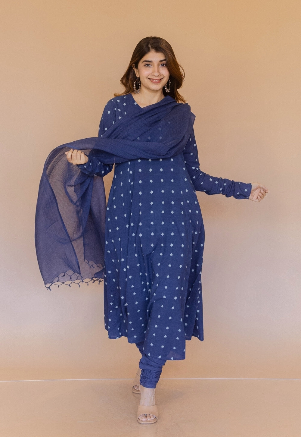 Blue Solid Cotton Kota Doria Dupatta