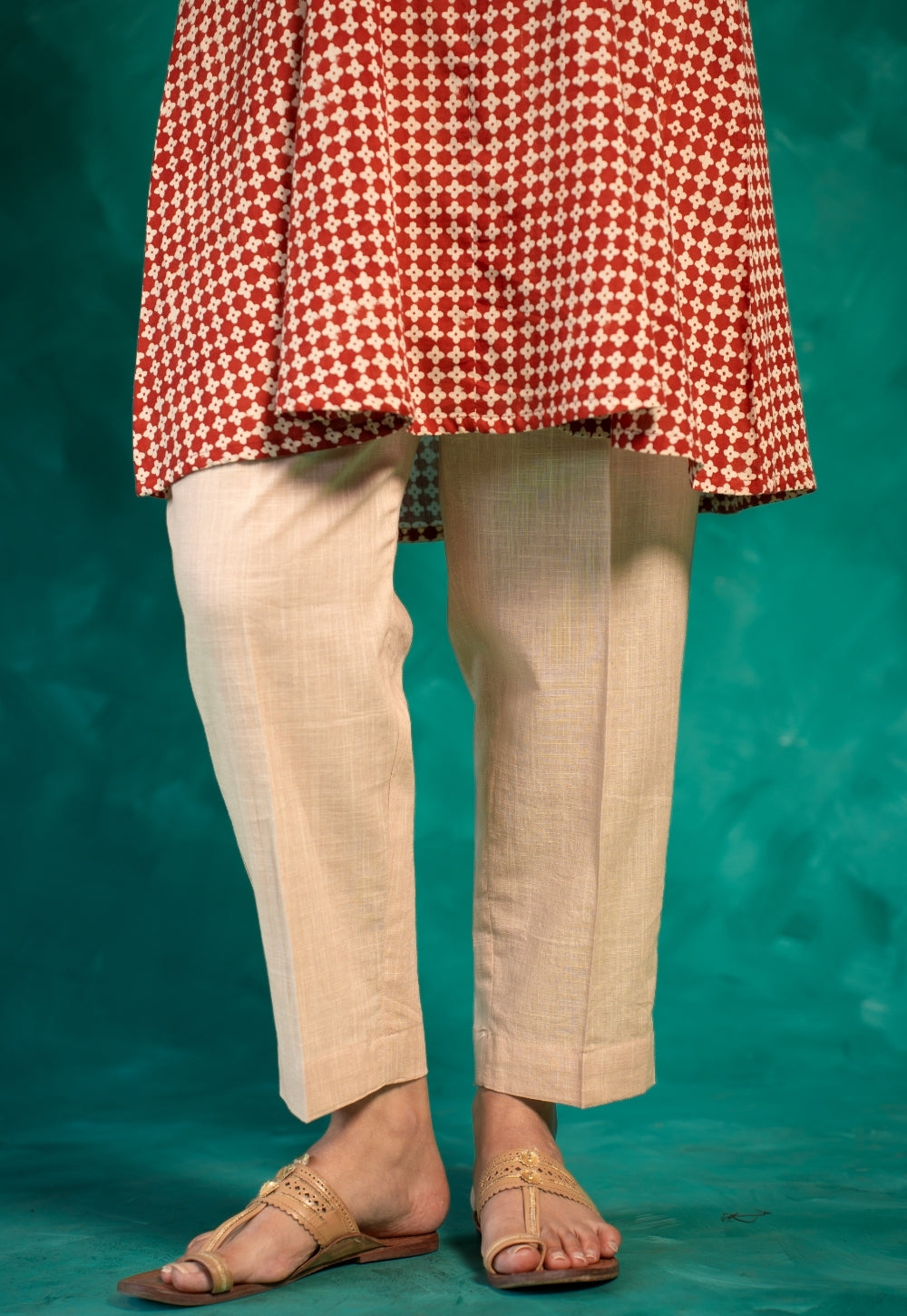 Netra Red Bagru Cotton A Line Short Top