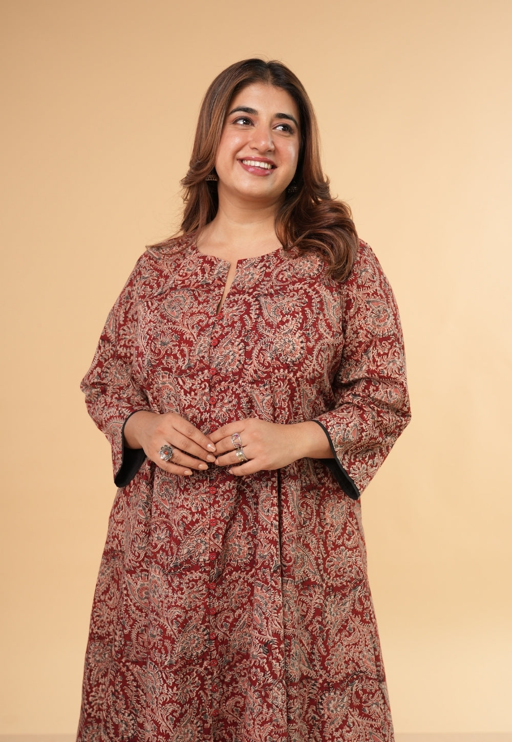 Mariya Red Kalamkari Cotton Kali Kurta